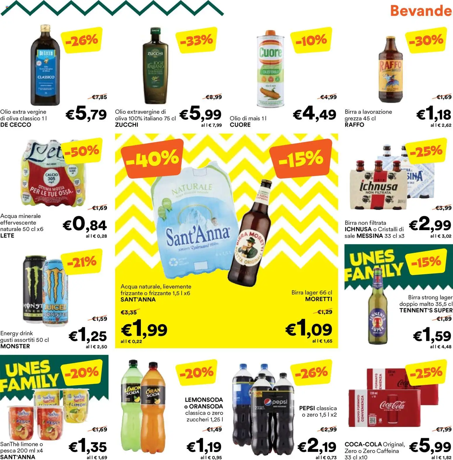 Volantino Unes del 09/09/2026 | Pagina: 9 | Prodotti: Tennent's Super, Birra, Olio, Acqua minerale