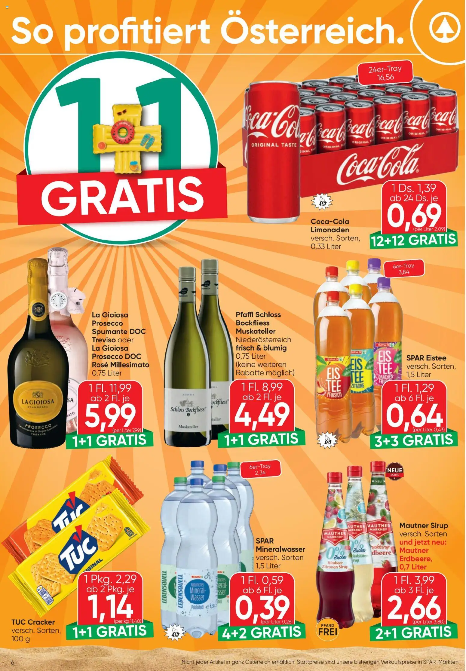 Spar - Flugblatt gültig ab 13.08.2026 | Seite: 6 | Produkte: Wasser, Zitrone, Pfirsich, Prosecco
