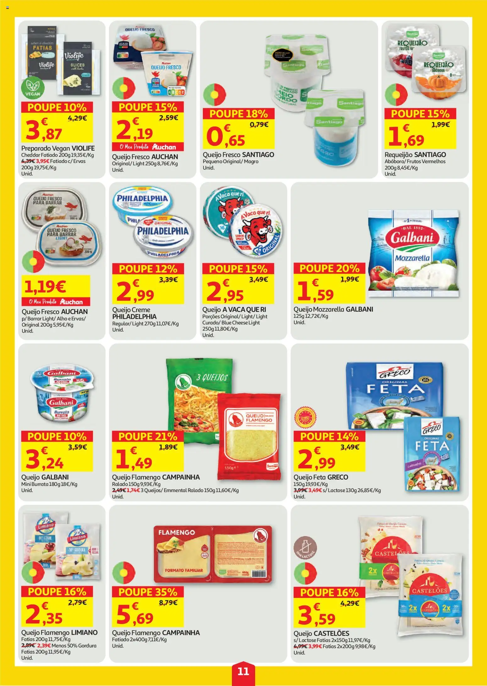 Auchan folheto │ válido de 06/08/2026 | Página: 11 | Produtos: Queijo creme, Campainha, Queijo, Cheddar