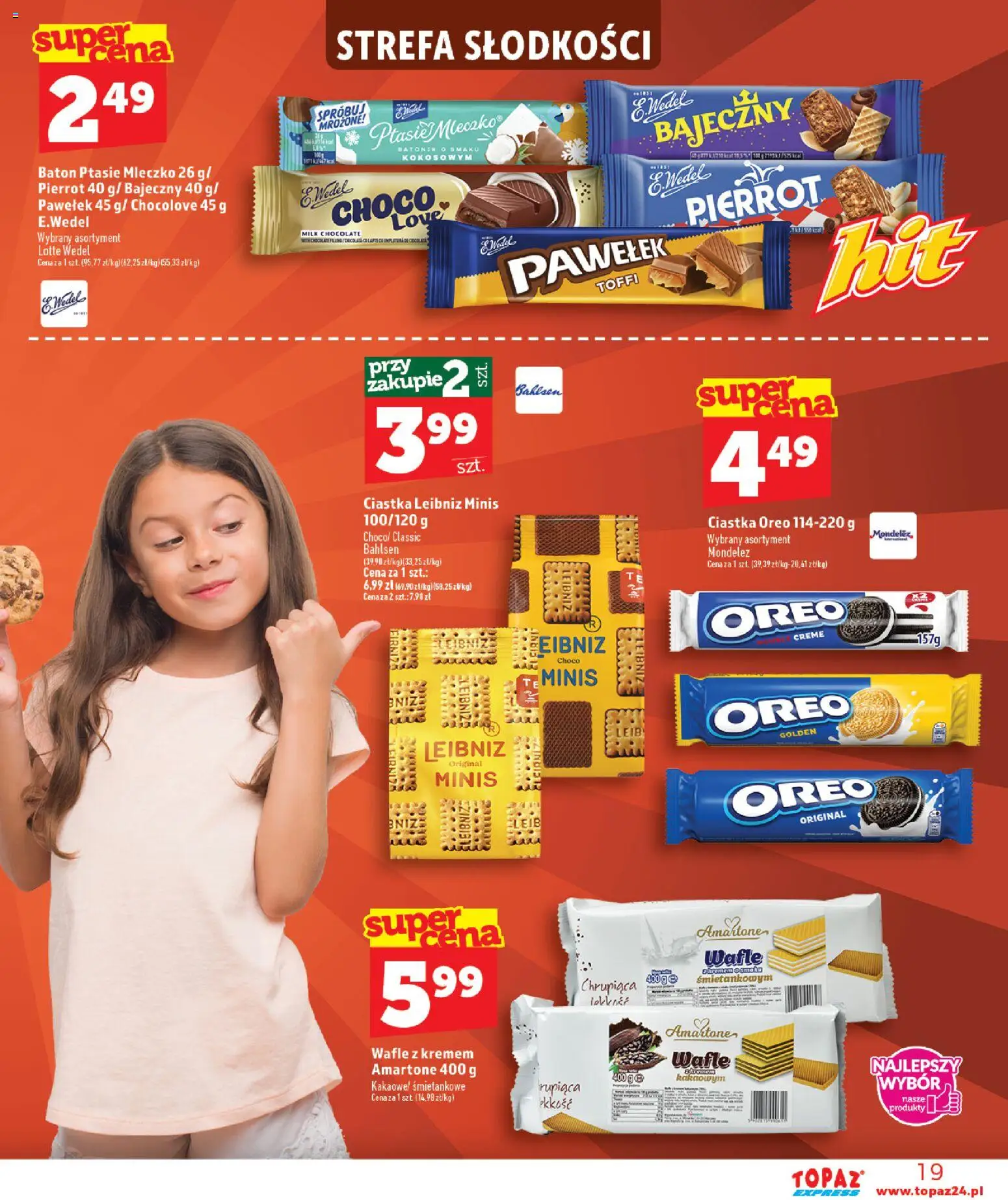 Topaz gazetka - Express od 27.08.2026 | Strona: 19 | Produkty: Wafle, Ciastka Oreo, Baton, Ciastka