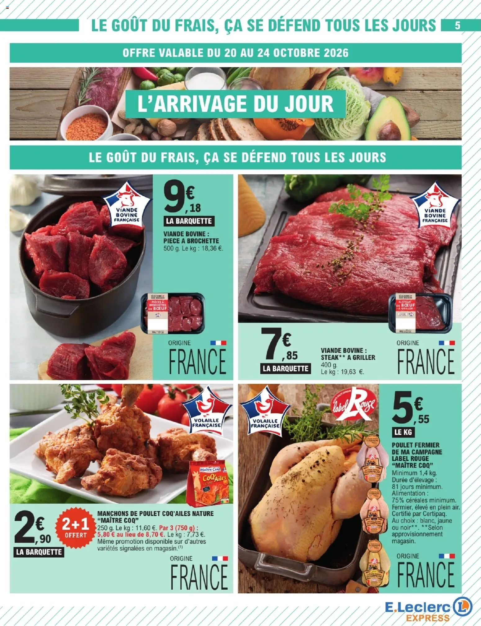 {H1} | Page: 5 | Produits: Steak, Volaille, Céréales, Viande bovine