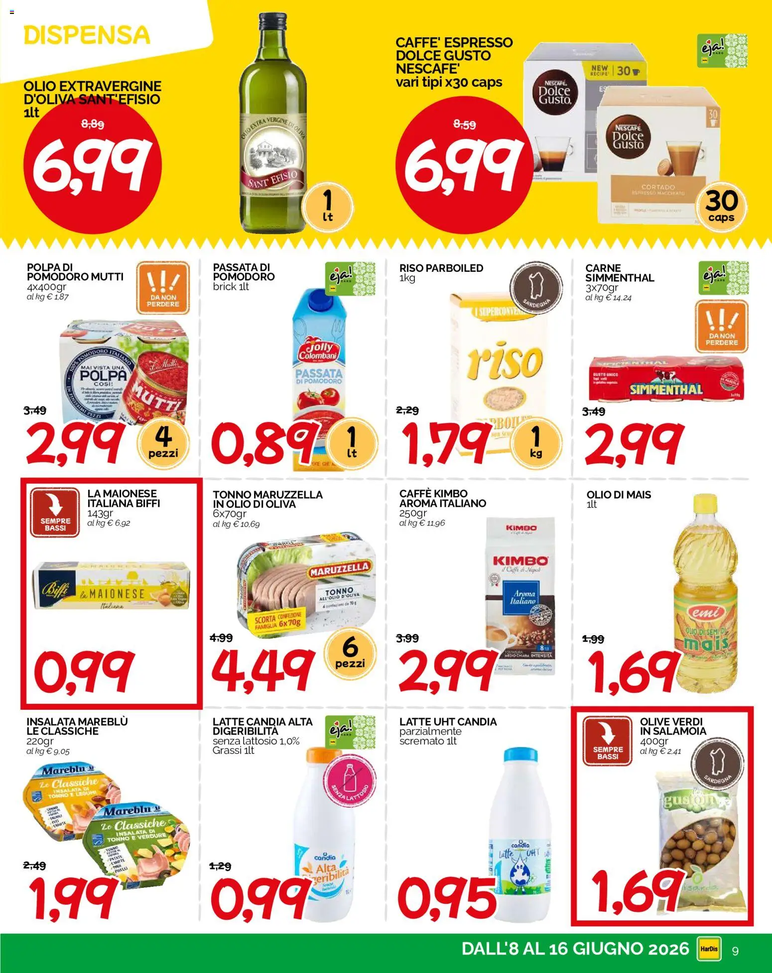 Volantino HarDis del 08.06.2026 | Pagina: 9 | Prodotti: Maionese, Olio, Olio extra vergine, Mutti passata