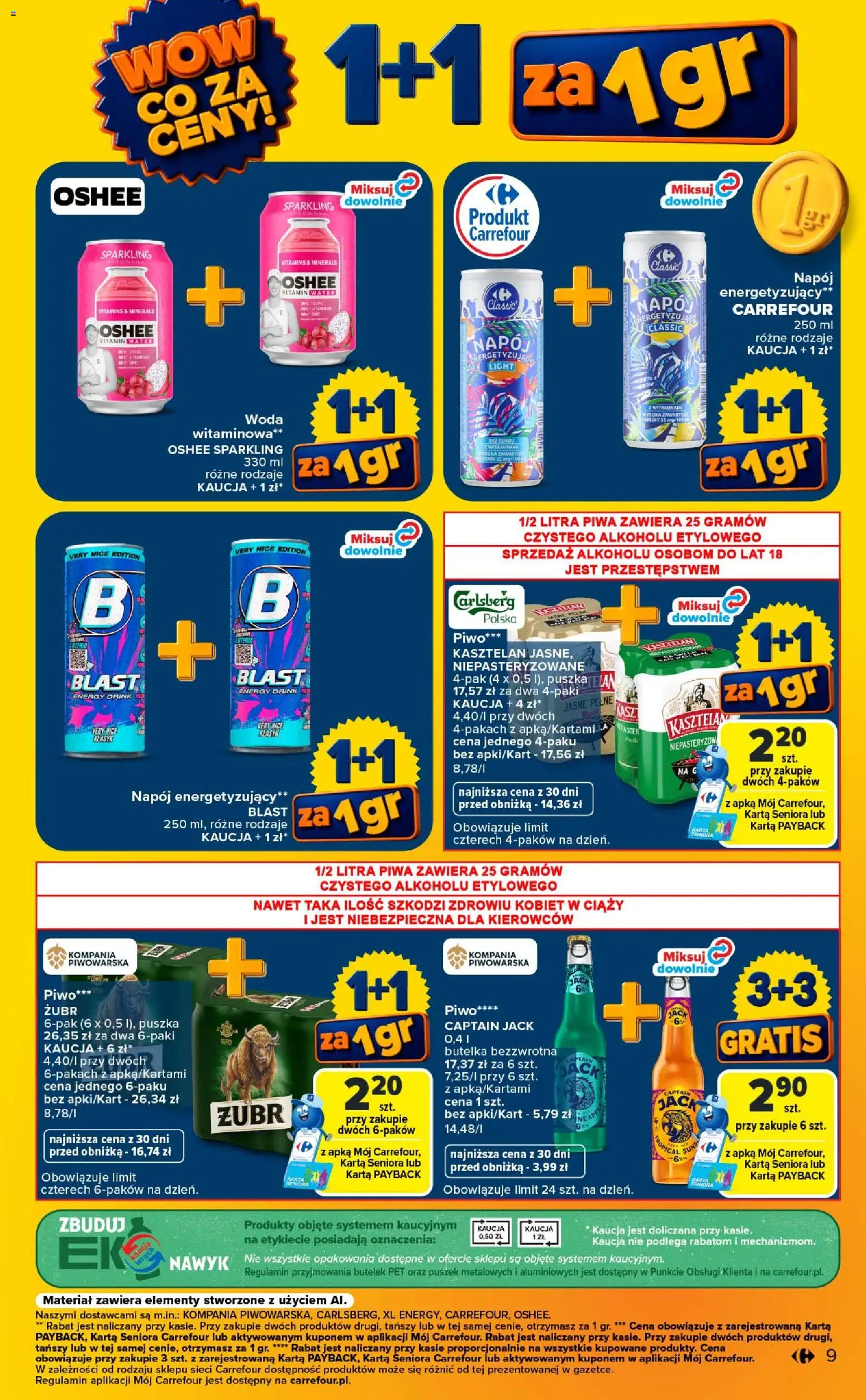Carrefour gazetka - Wow co za ceny od 07.09.2026 | Strona: 9 | Produkty: Karta, Oshee, Piwo, Woda