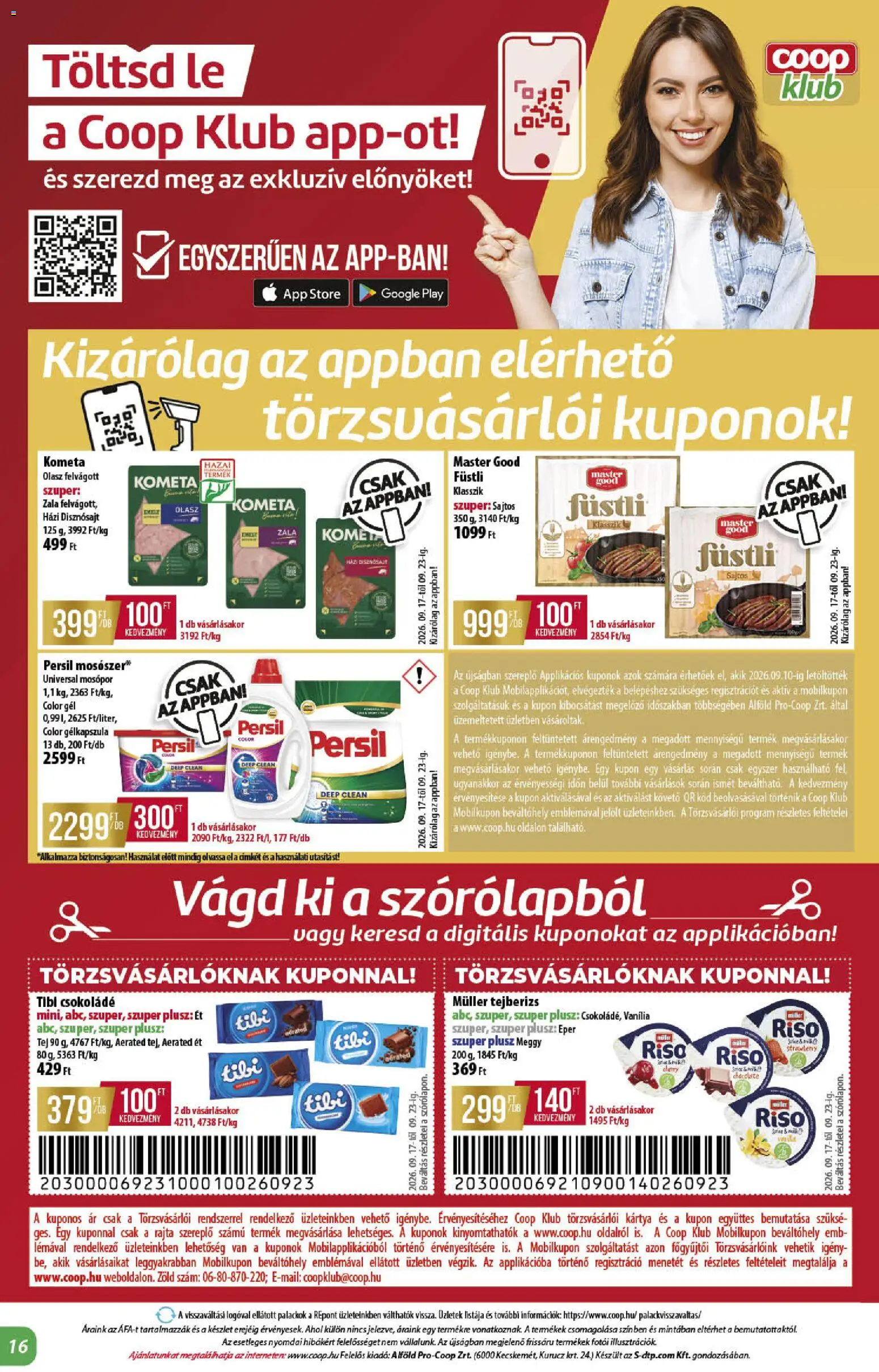 COOP akciós ujság - amely érvényes a következő dátumtól: 2026.09.17. | Oldal: 16 | Termékek: Persil, Füstli, Csokoládé, Disznósajt