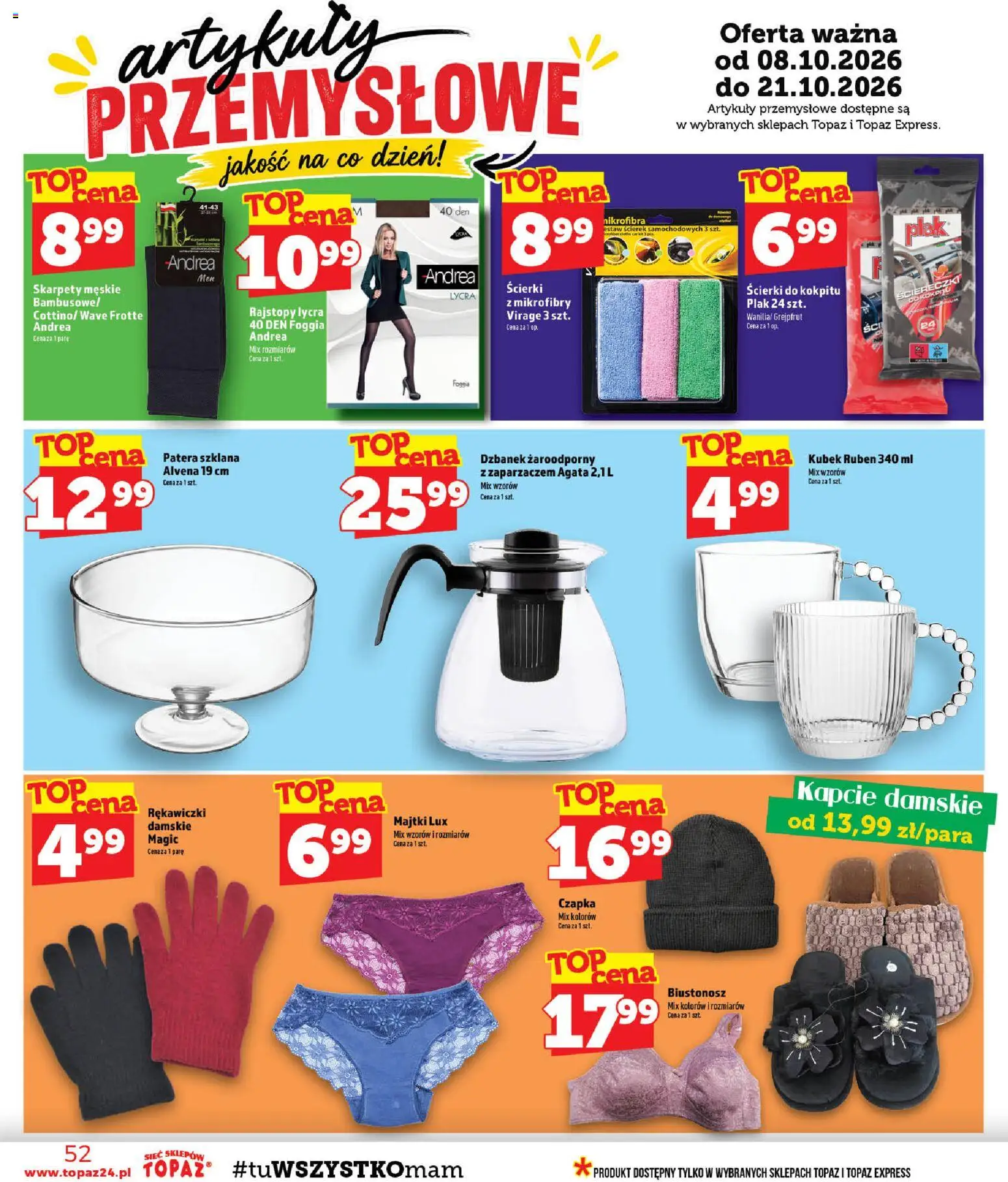 Topaz gazetka - Ceny małe na stałe od 08.10.2026 | Strona: 52 | Produkty: Rękawiczki, Rajstopy, Ściereczki, Artykuły przemysłowe