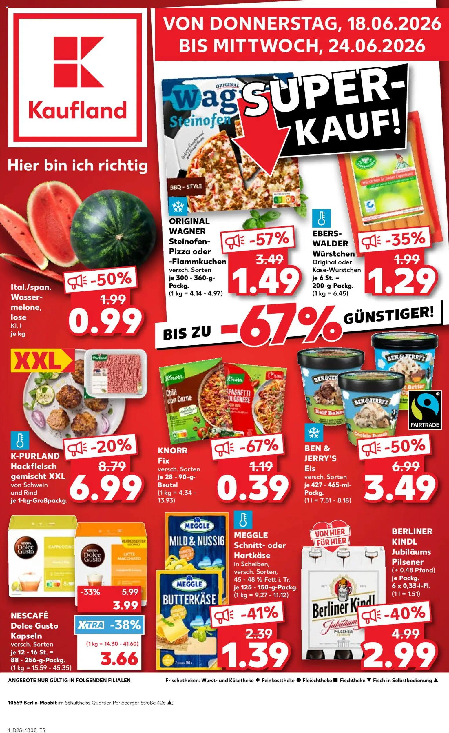 Kaufland Německo leták - Berlin od 18.06.2026 | Strana: 1 | Produkty: Dolce Gusto, Pizza, Knorr, Nescafé