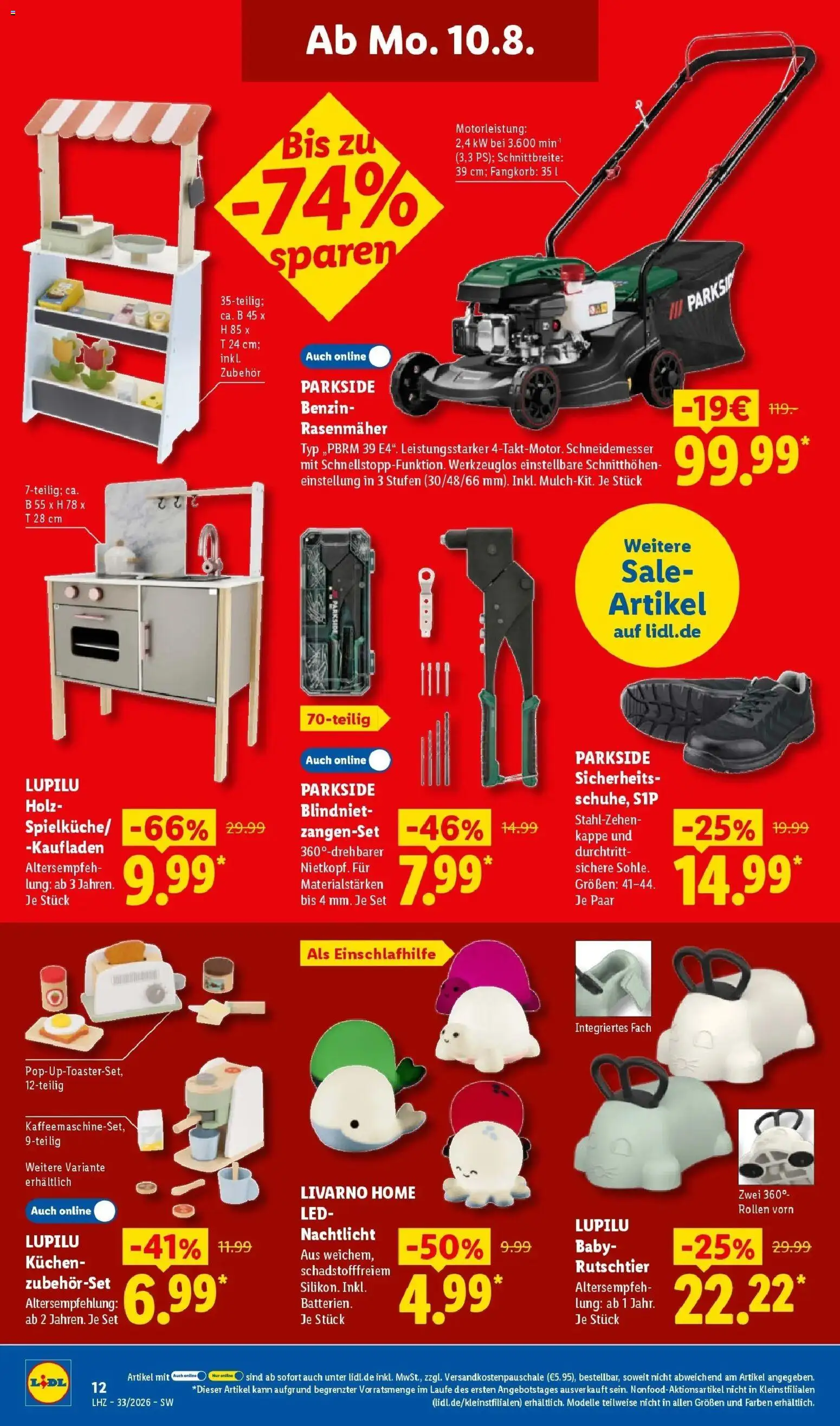 Lidl Prospekt Ilvesheim – gültig ab 10.08.2026 | Seite: 28 | Produkte: Rasenmäher, Nachtlicht, Kuchen, Kappe