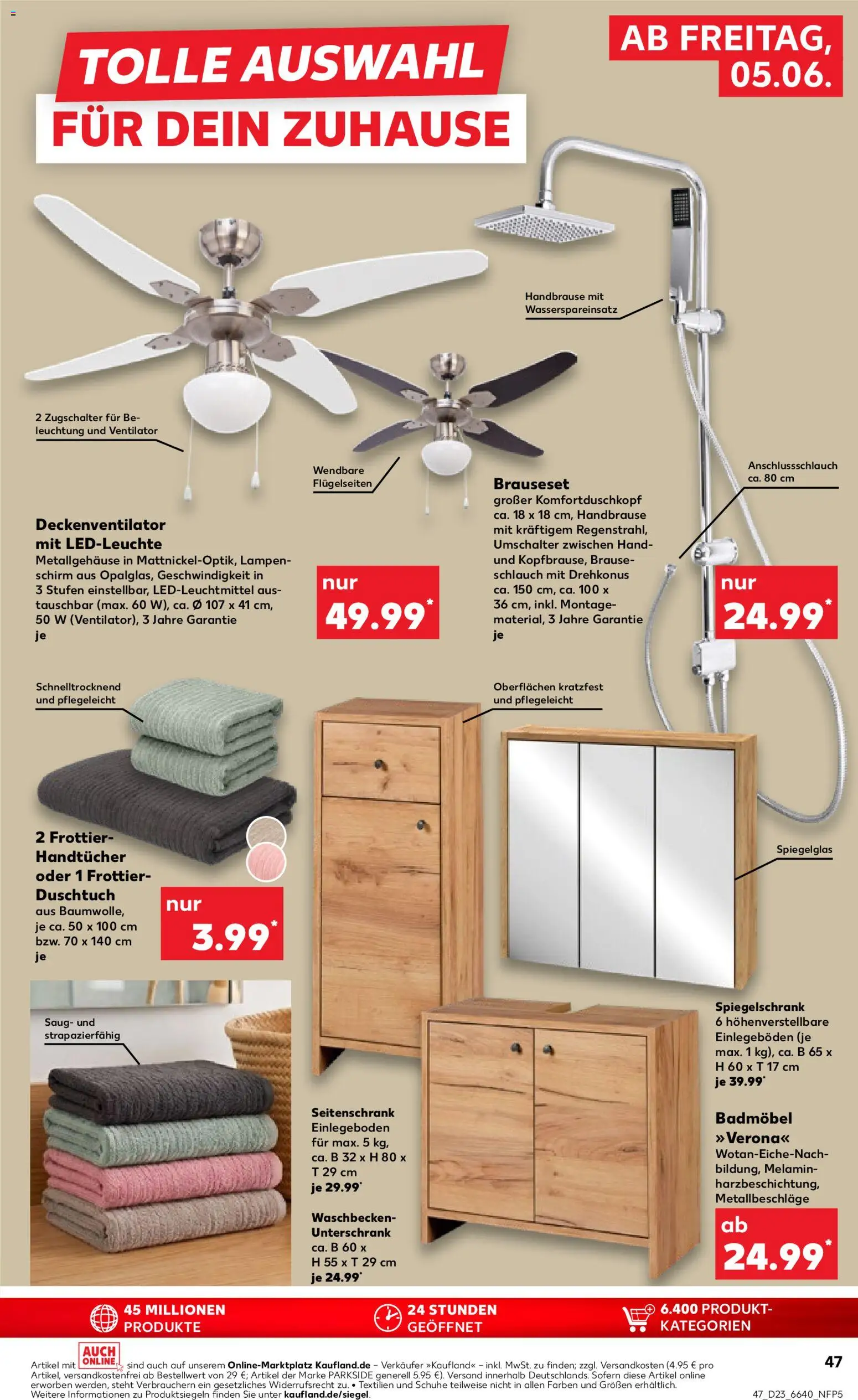 Kaufland Prospekt Stuttgart – gültig ab 04.06.2026 | Seite: 47 | Produkte: Ventilator, Waschbecken, Spiegelschrank, Lampenschirm