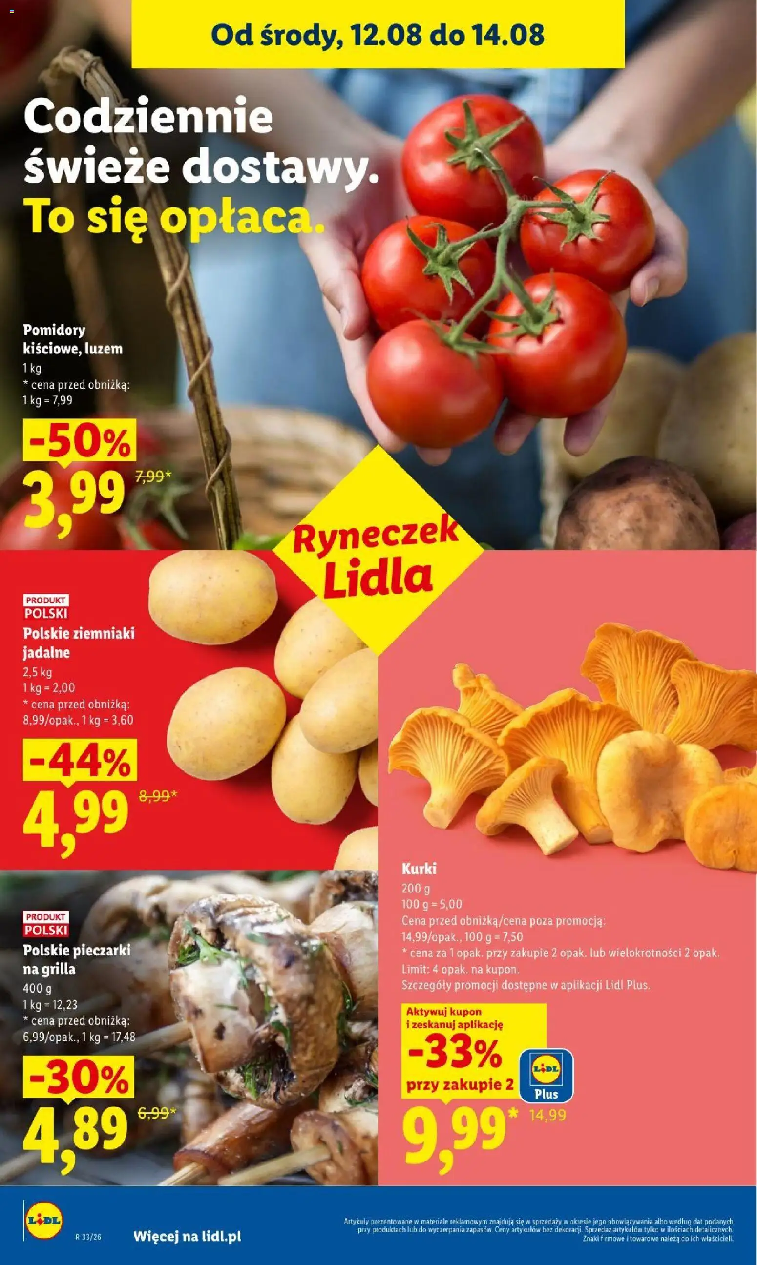 Lidl gazetka od 12.08.2026 | Strona: 46 | Produkty: Pieczarki, Kurki, Pomidory, Ziemniaki