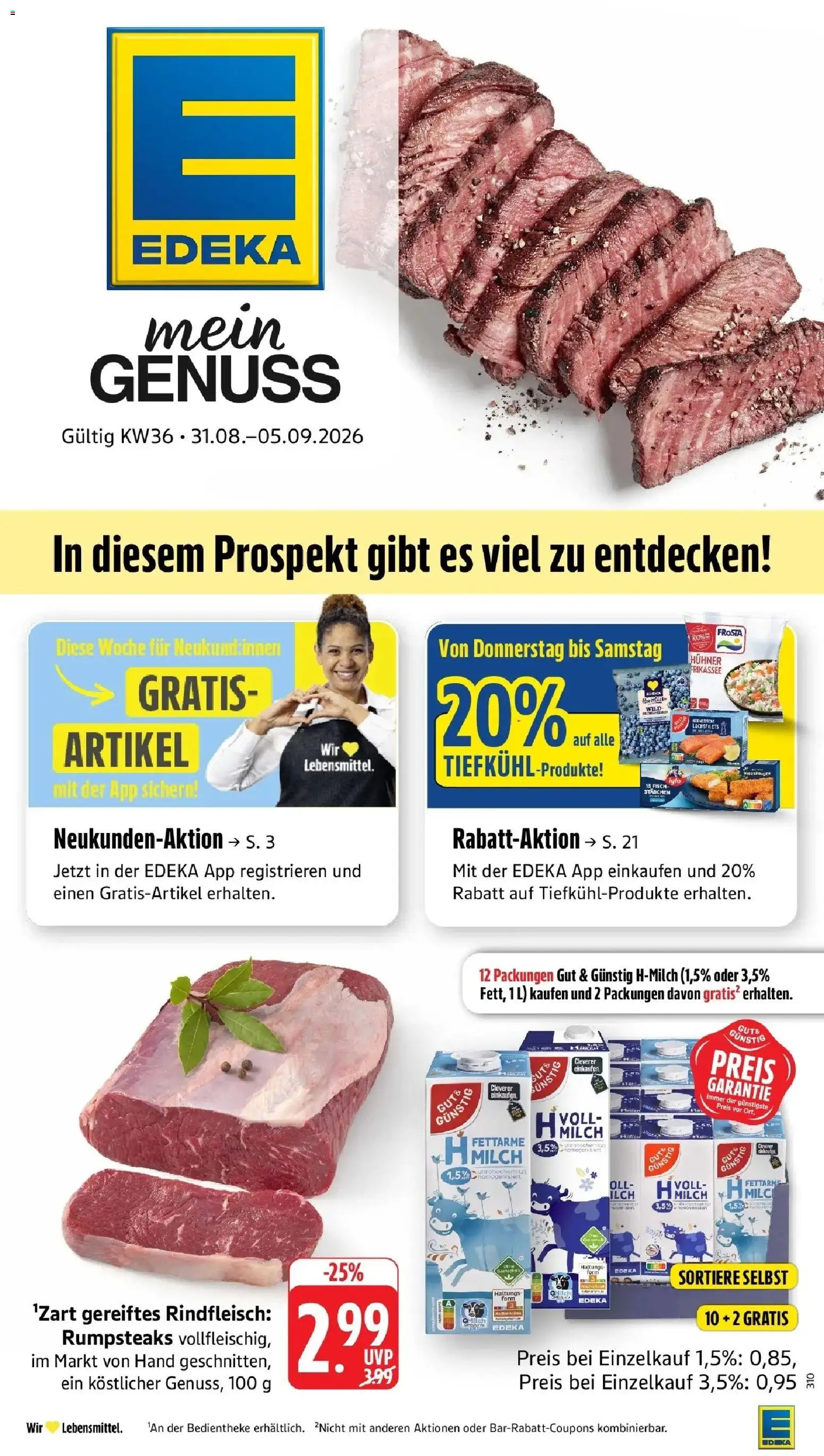 Edeka Prospekt Vaihingen-Kleinglattbach (ab 31.08.2026) » Angebote Online | Seite: 1 | Produkte: Milch, Frosta, Fisch, Rindfleisch