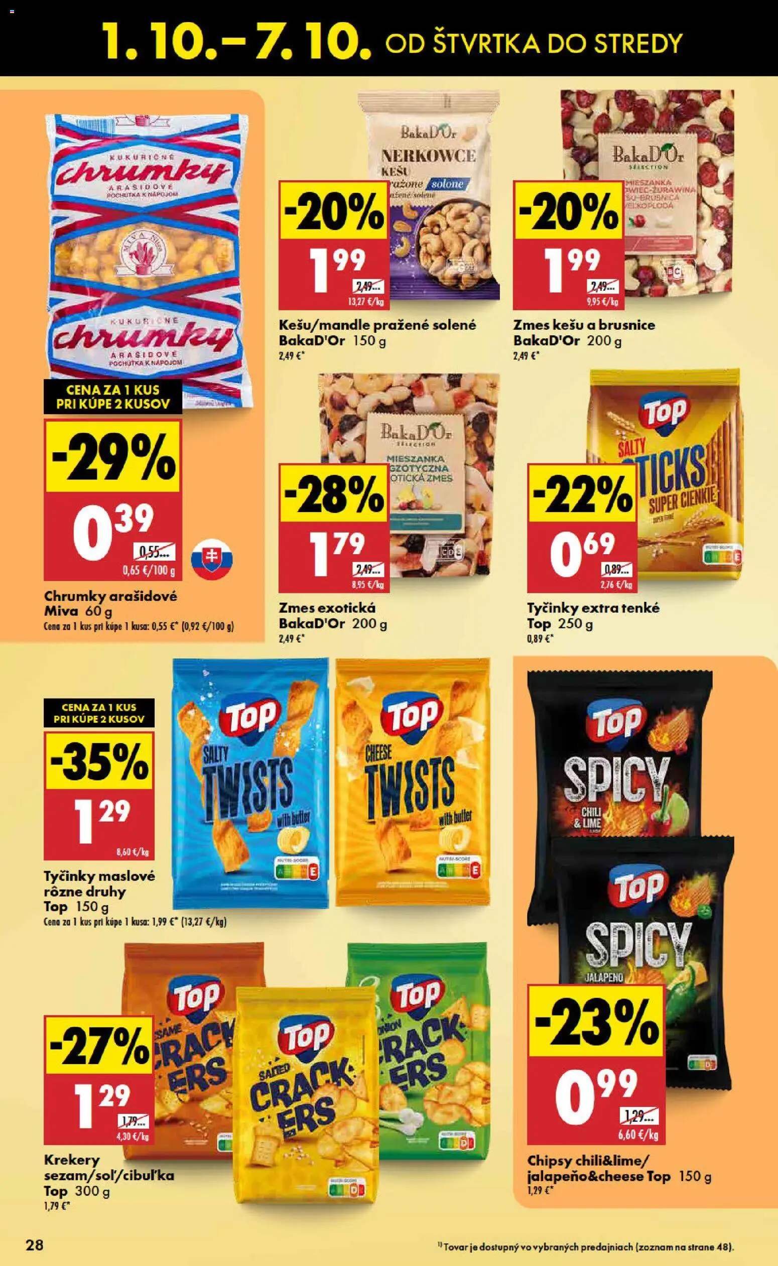 Nové Biedronka akcie – leták je platný od 01.10.2026 | Strana: 28 | Produkty: Chipsy, Brusnice, Kešu