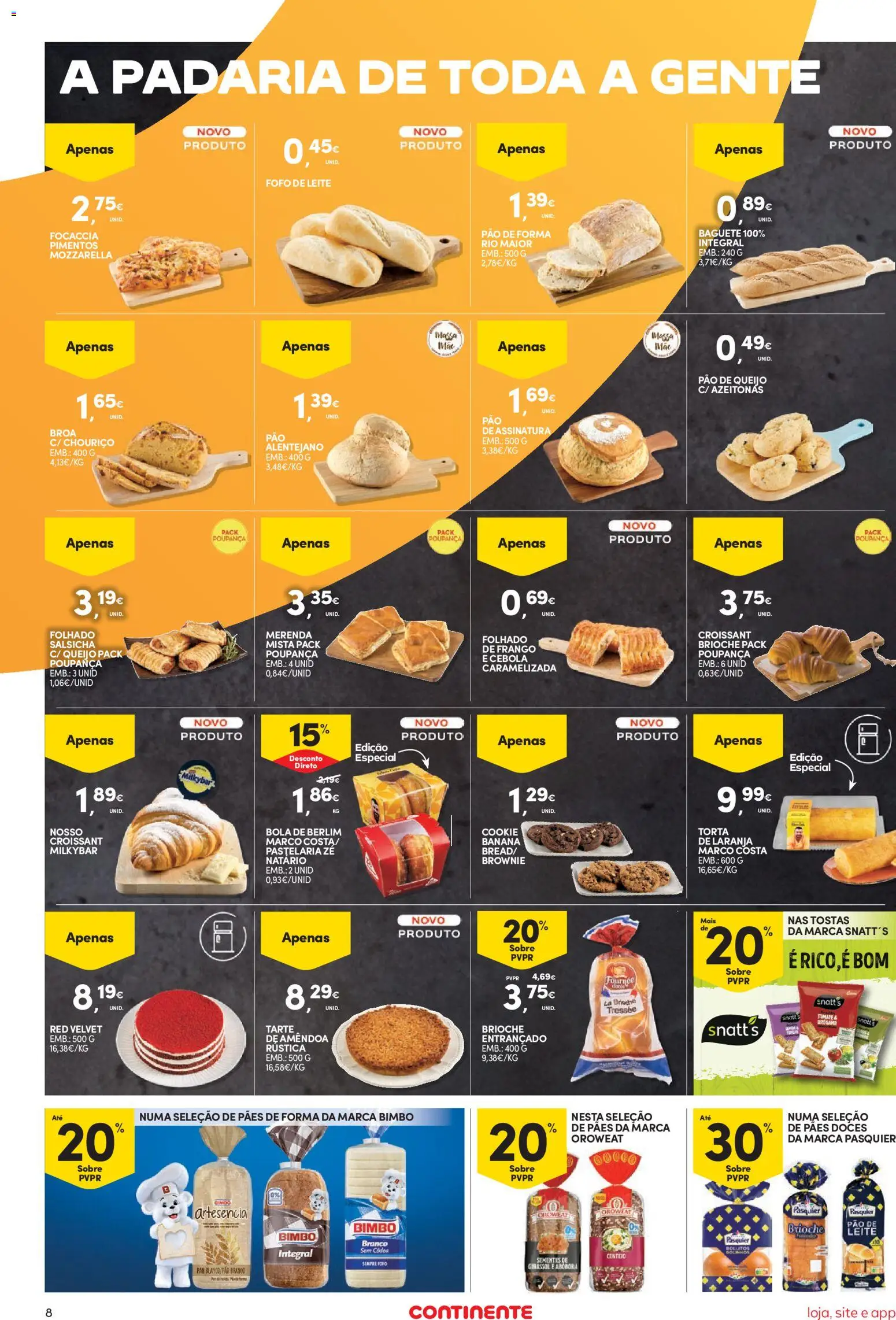 Continente Semanal Continente Bom Dia │ válido de 18/08/2026 | Página: 8 | Produtos: Baguete, Banana, Tostas, Doces