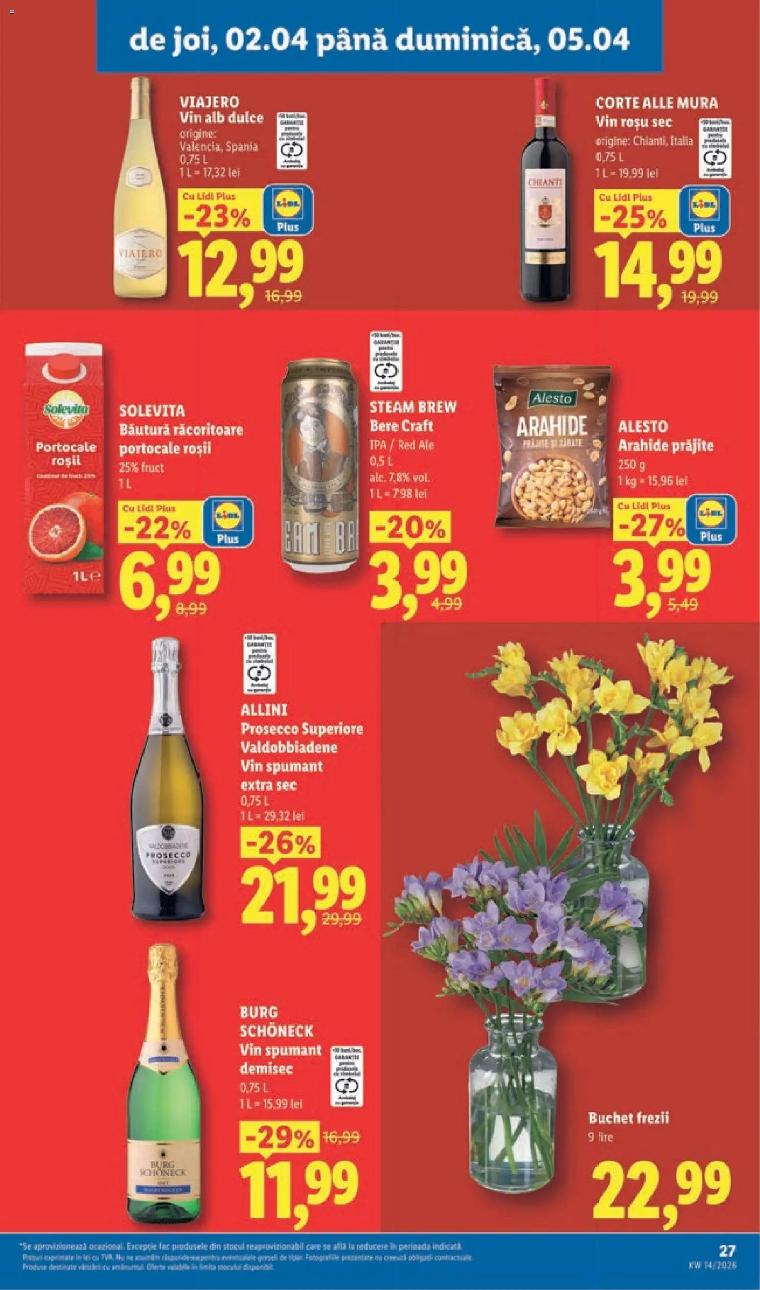 Noul catalog Lidl – valabil de la 30.03.2026 | Pagină: 27 | Produse: Arahide, Prosecco, Vin, Roșii