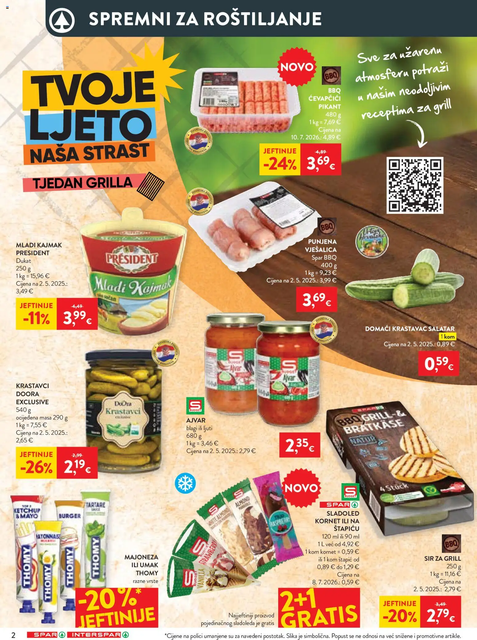 Interspar katalog | vrijedi od 04.08.2026 | Stranica: 2 | Proizvodi: Kajmak, Sladoled, Umak, Ćevapčići