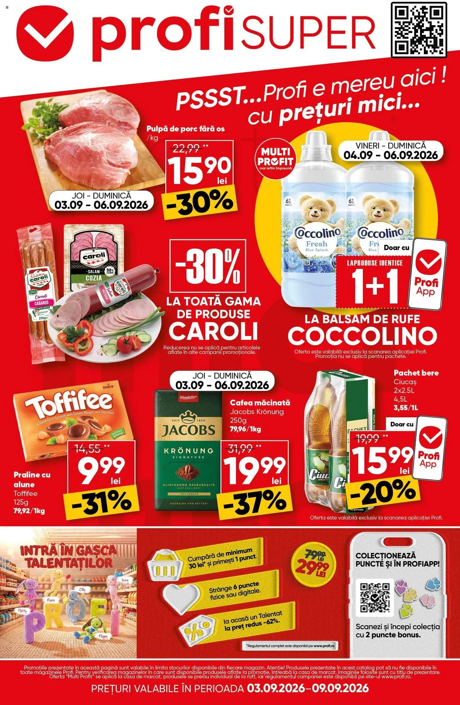 Noul catalog Profi – valabil de la 03.09.2026 | Pagină: 1 | Produse: Toffifee, Cafea macinata, Cabanos, Cârnați