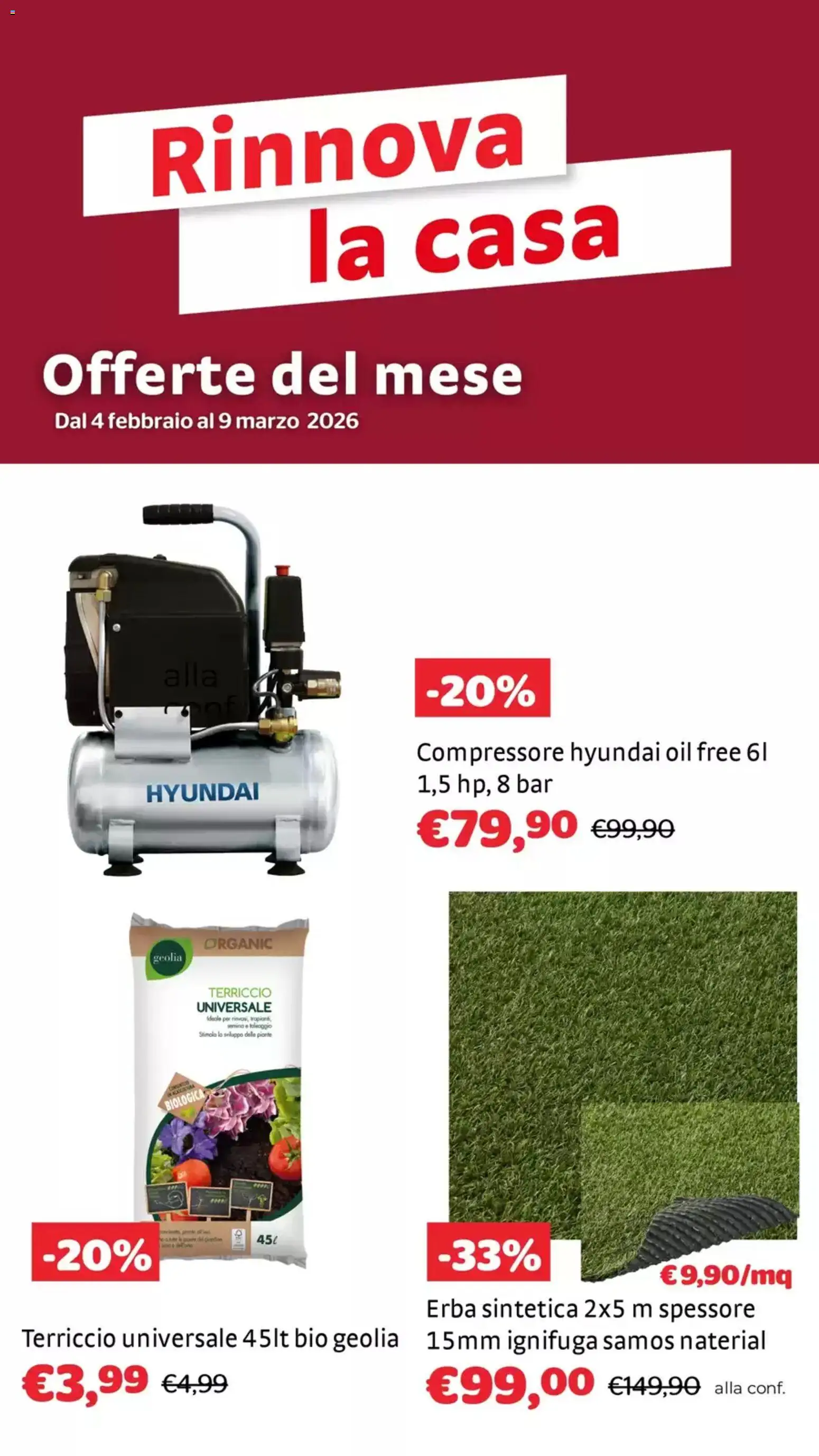 Volantino Brico Center del 04.02.2026 | Pagina: 1 | Prodotti: Compressore, Terriccio
