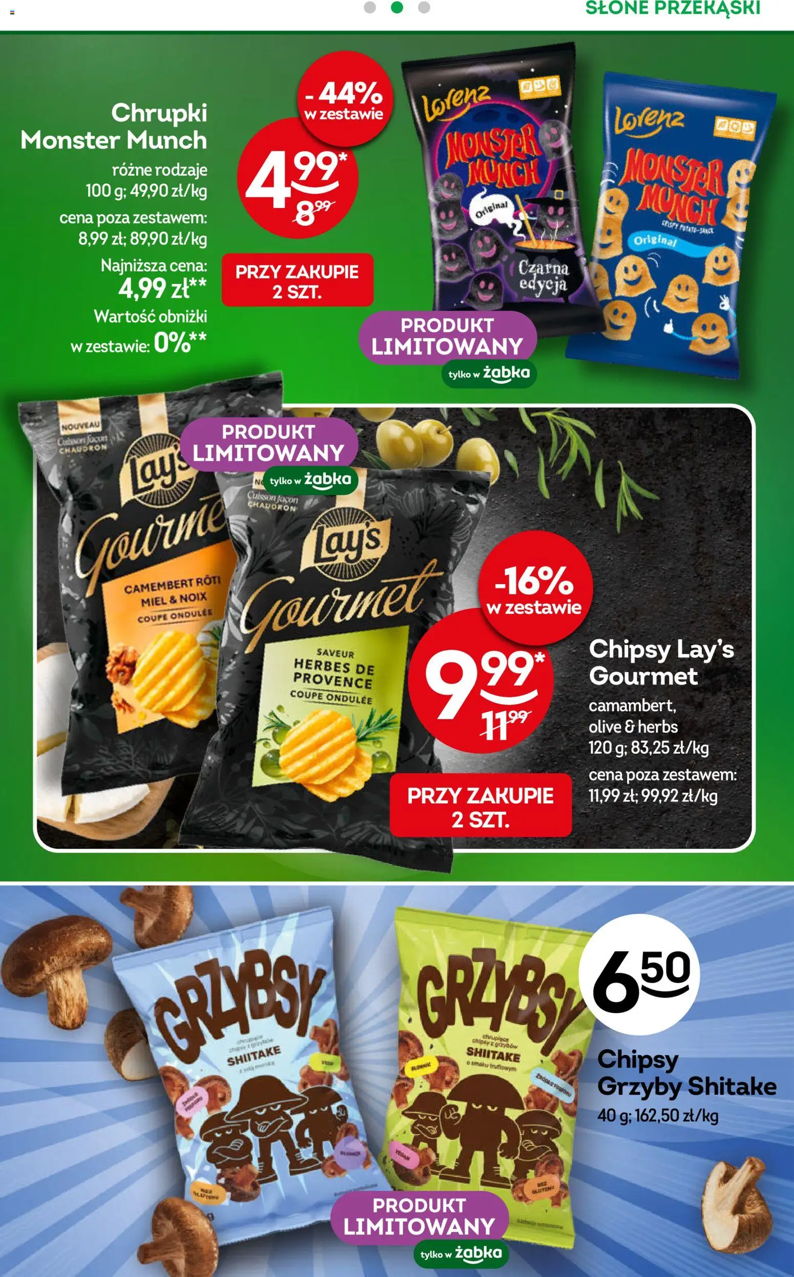 Żabka gazetka od 10.08.2026 | Strona: 21 | Produkty: Grzyby, Chrupki, Camembert, Słone przekąski