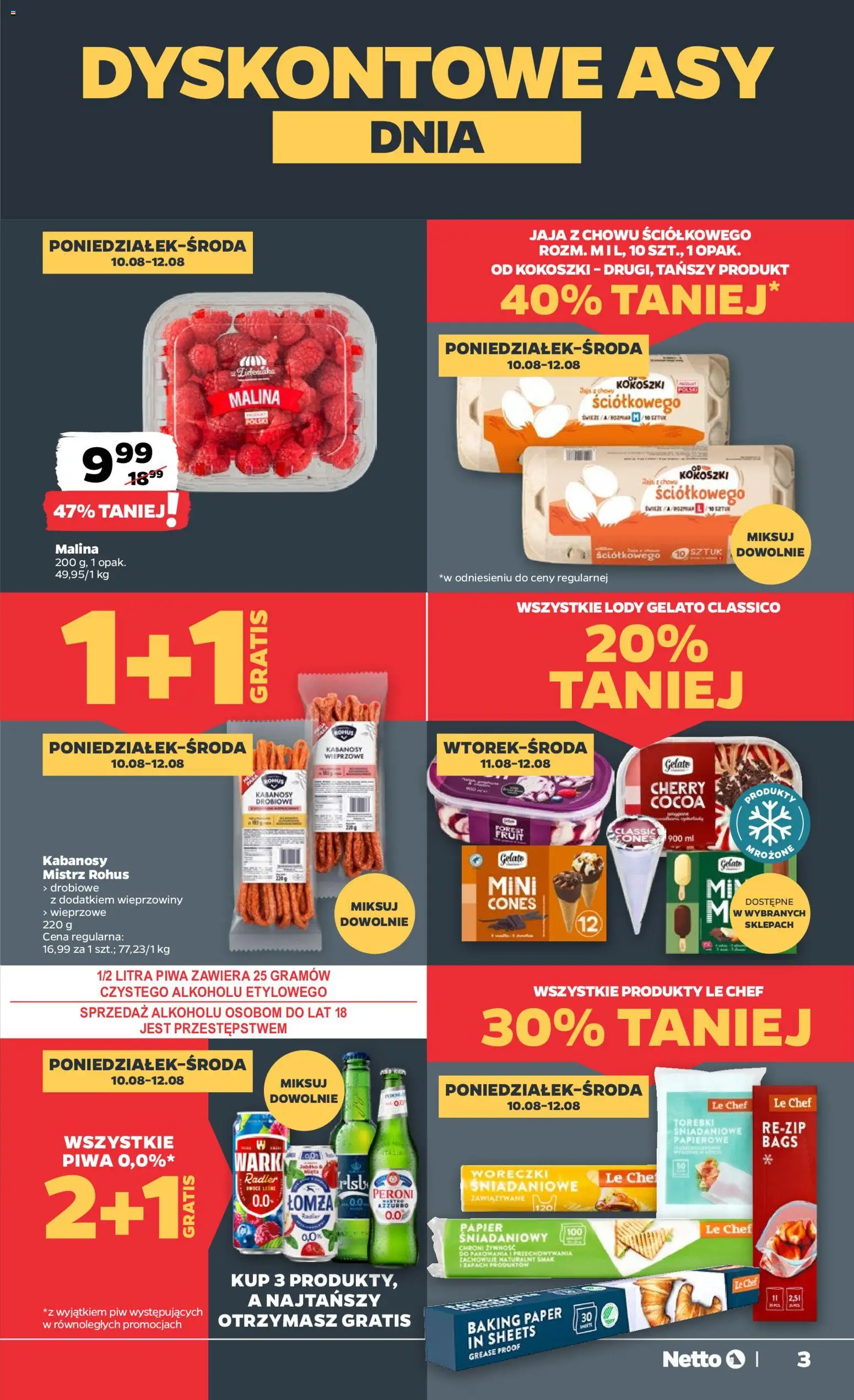 Netto gazetka od poniedziałku od 10.08.2026 | Strona: 3 | Produkty: Kabanosy, Kabanos, Zapach, Jaja