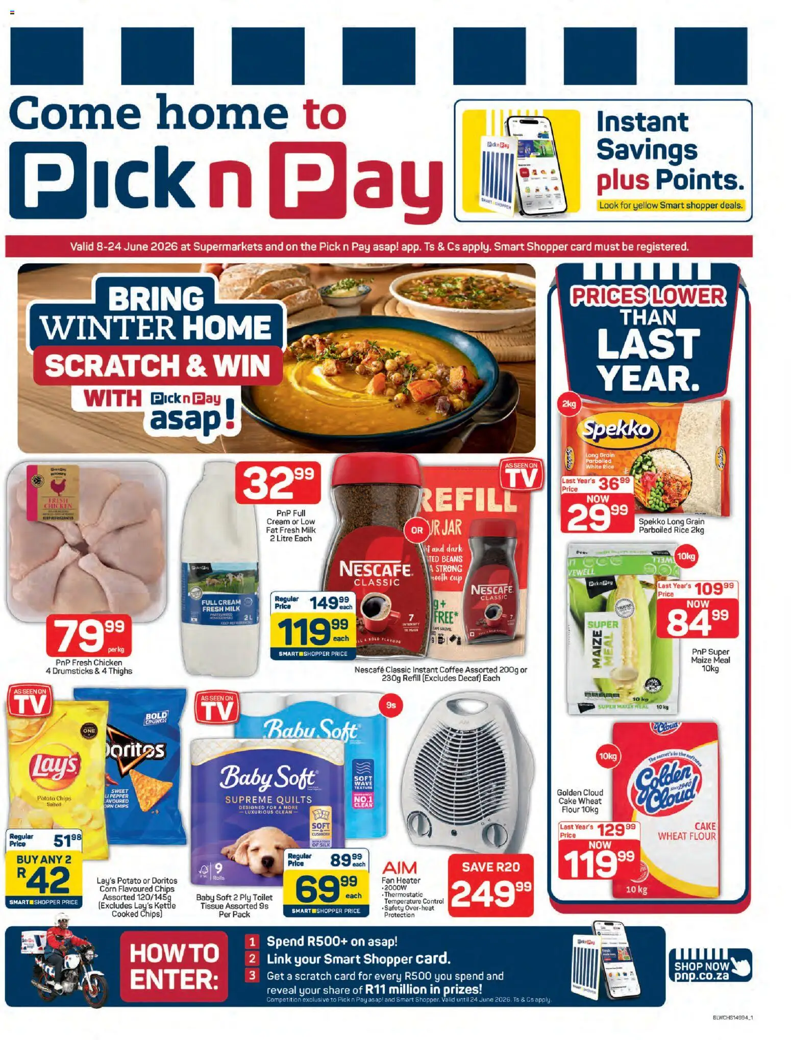 New Pick n Pay catalogue – valid from 08.06.2026 | Page: 1 | Products: Cake, Corn, Maize meal, Coffee