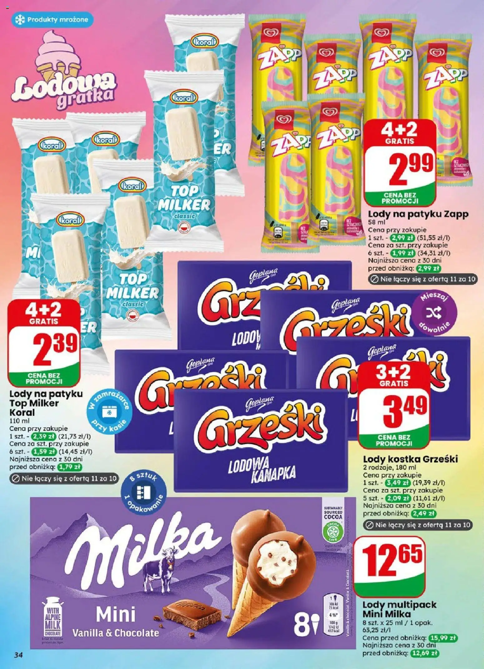 Dino gazetka od 19.08.2026 | Strona: 34 | Produkty: Top, Milka, Lody na patyku, Lody