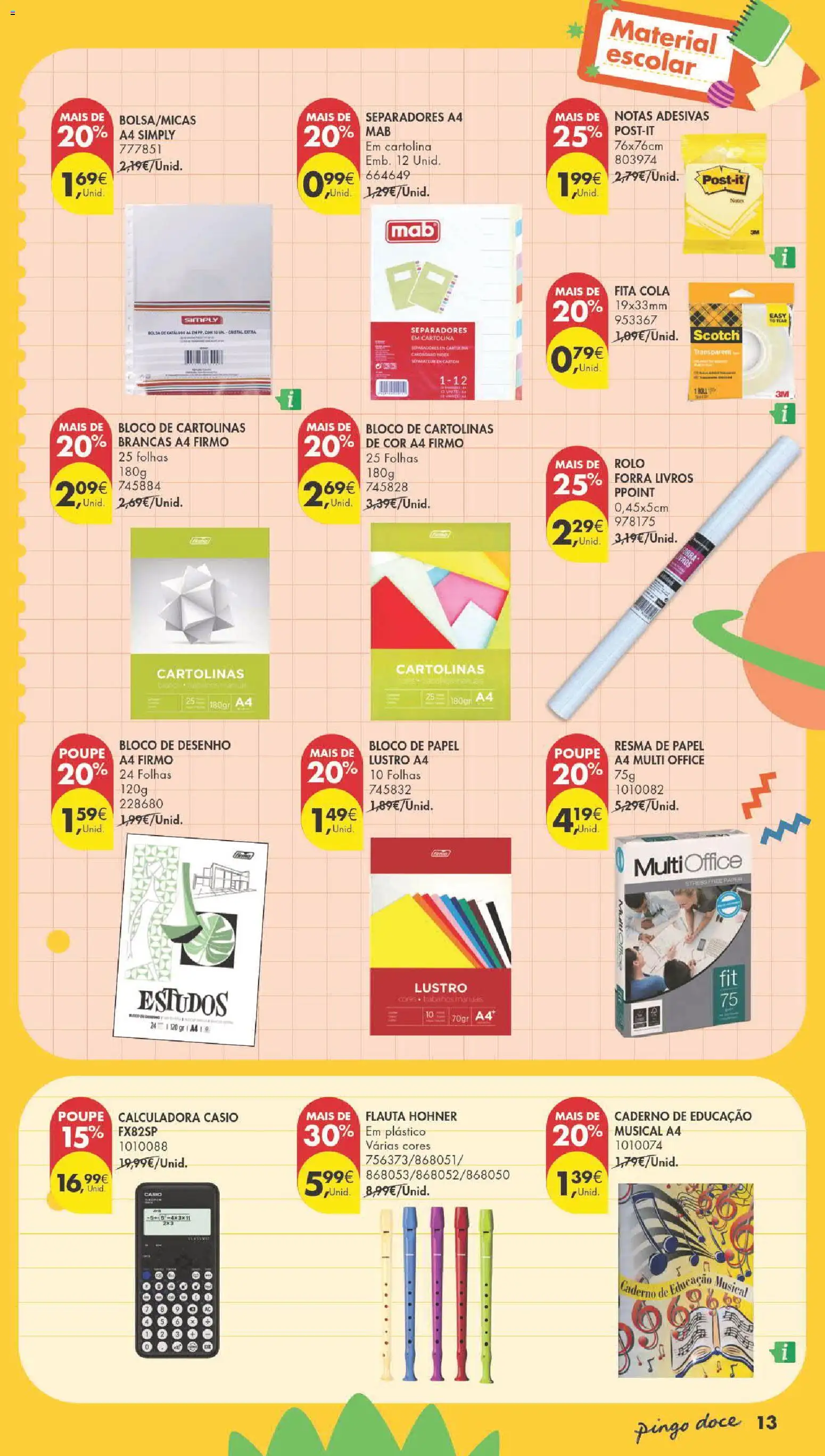 Pingo Doce Regresso às Aulas 2026 Hipers │ válido de 04/08/2026 | Página: 13 | Produtos: Caderno, Bolsa, Calculadora