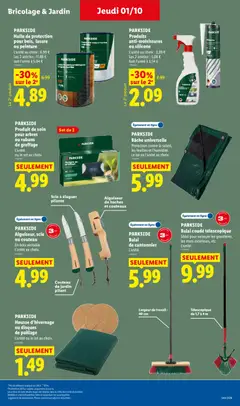 LIDL - Prévisualisation de PARKSIDE Huile de protection pour bois, lasure ou peinture, L'unité au choix : 6,99 € Les 2 articles : 11,88 € soit l'unité à 5,94 € valide à partir de 01/10/2026 | Page: 39 | Produits: Peinture, Bâche, Balai de cantonnier, Huile