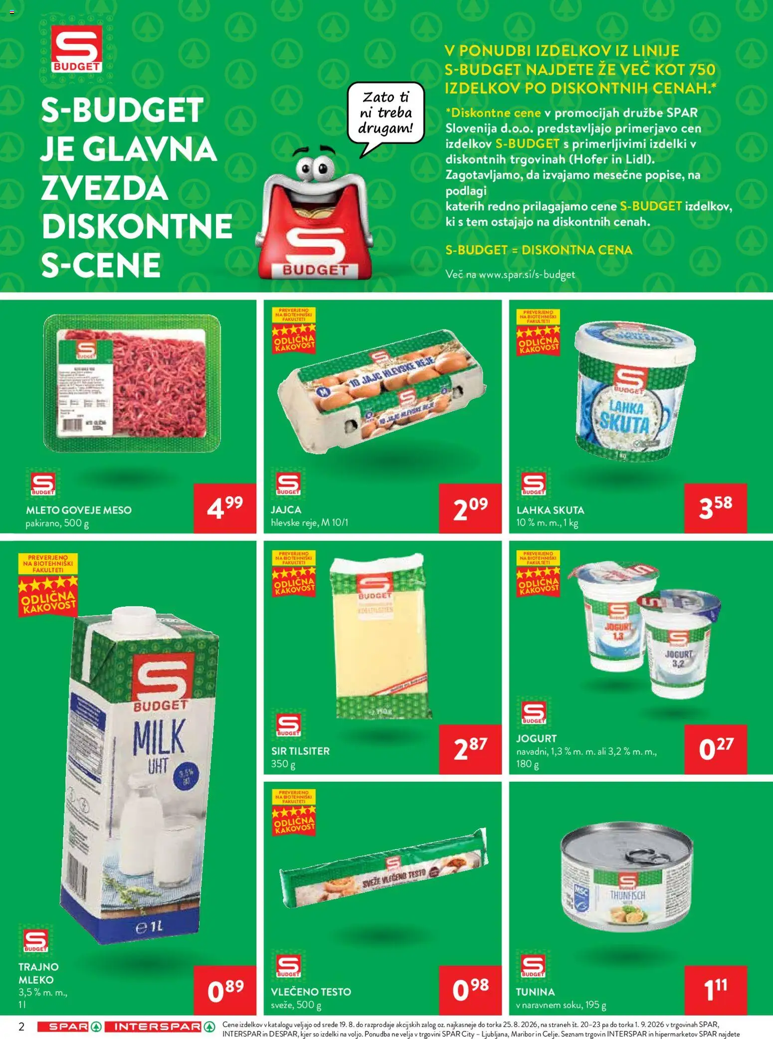 Novi Spar katalog ponudbe – veljaven od 19.08.2026 | Stran: 2 | Izdelki: Mleko 3,5%, Mleko, Sir, Jogurt