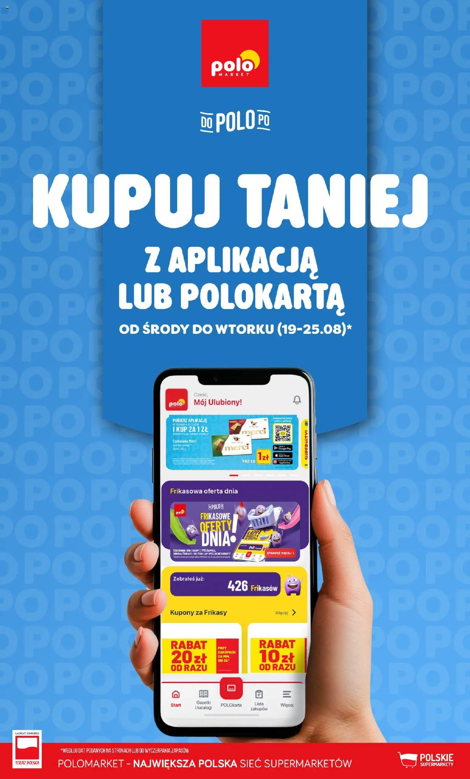 Nowa POLOmarket gazetka od jutra 19.08.2026 | Strona: 1 | Produkty: Czekolada merci, Merci, Czekolada