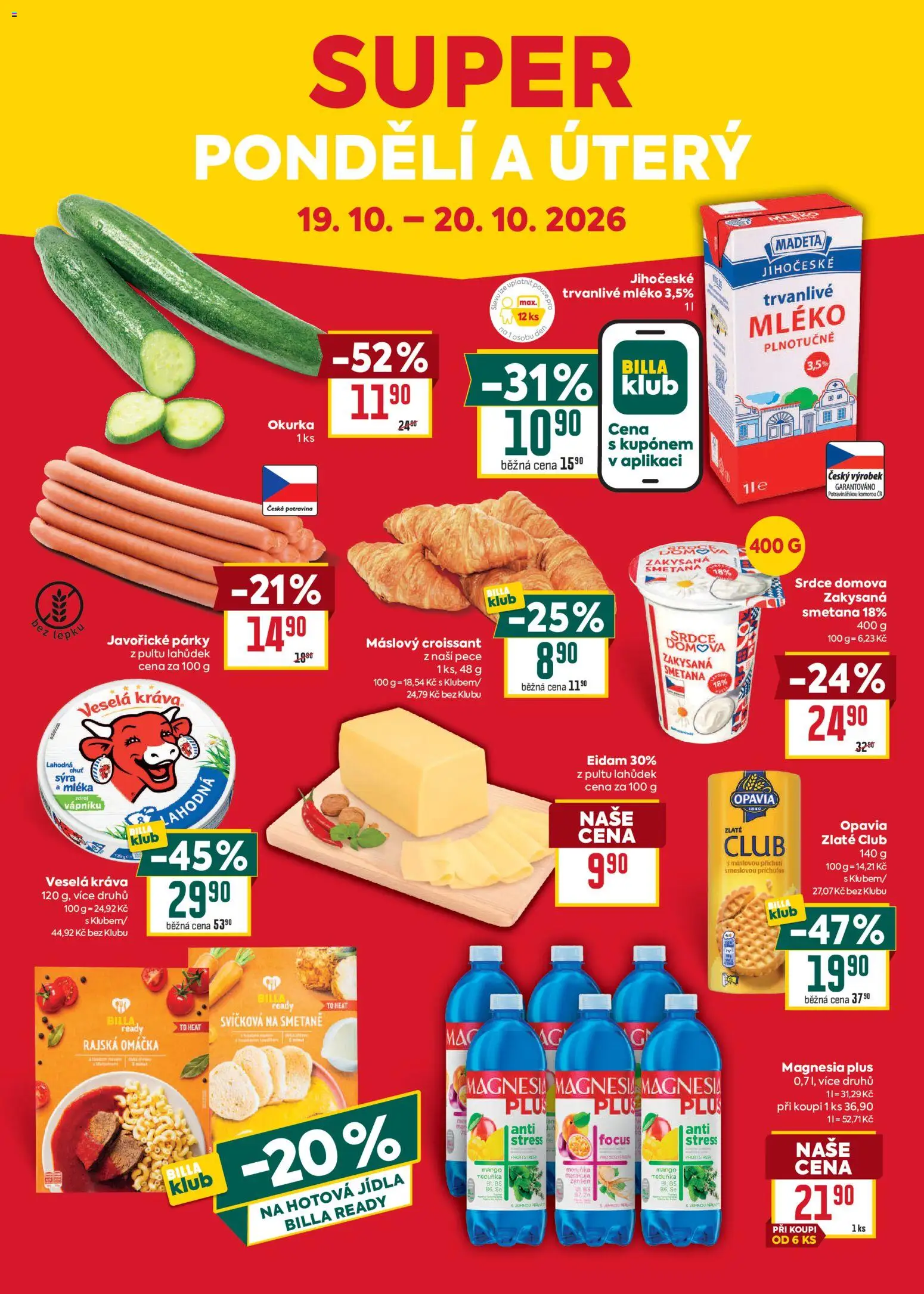 Billa Malý leták od 14.10.2026 | Strana: 8 | Produkty: Mléko plnotučné, Hotová jídla, Eidam, Okurka