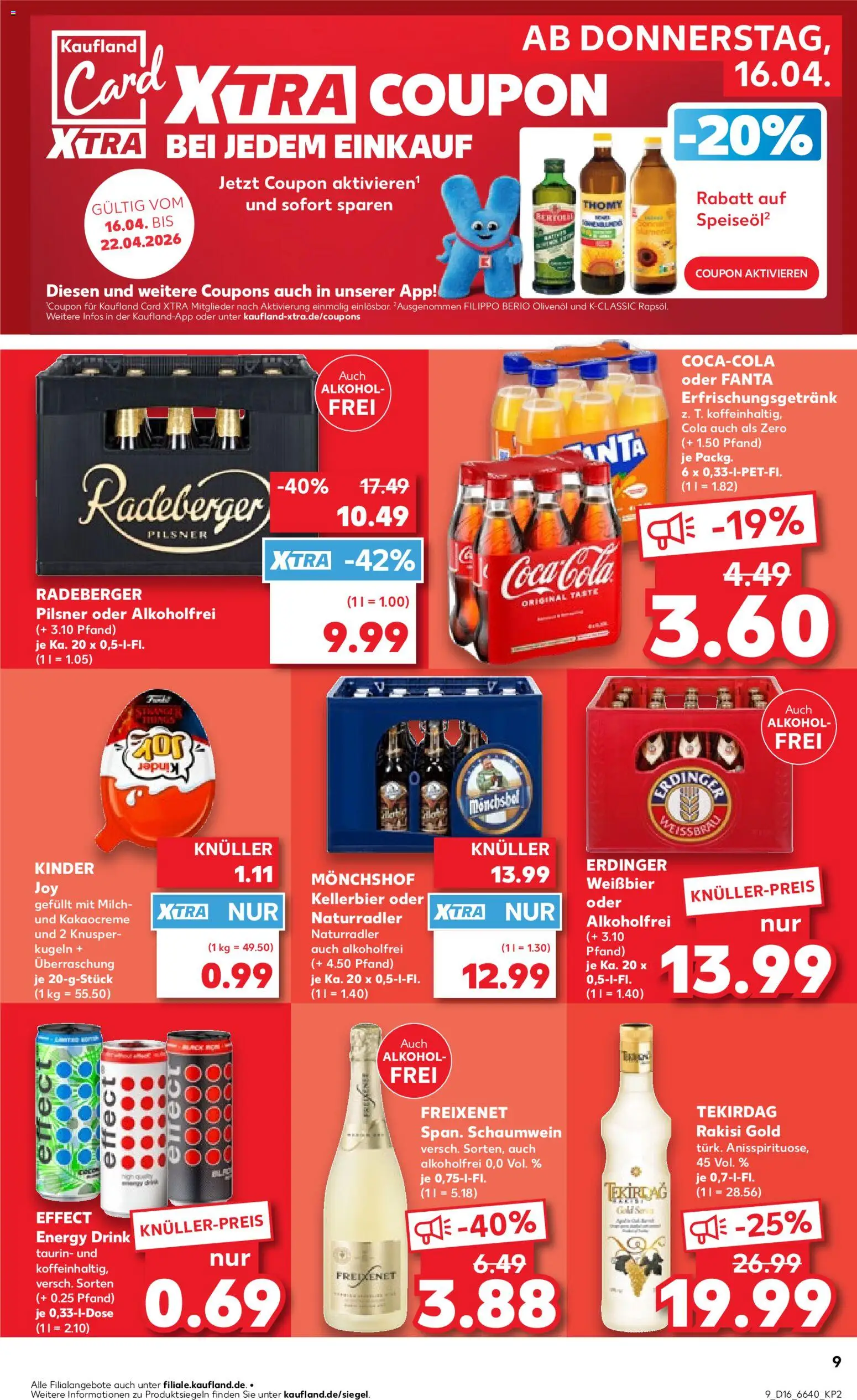 Kaufland Německo leták od 16.04.2026 | Strana: 9 | Produkty: Fanta, Coca cola, Kinder, Cola