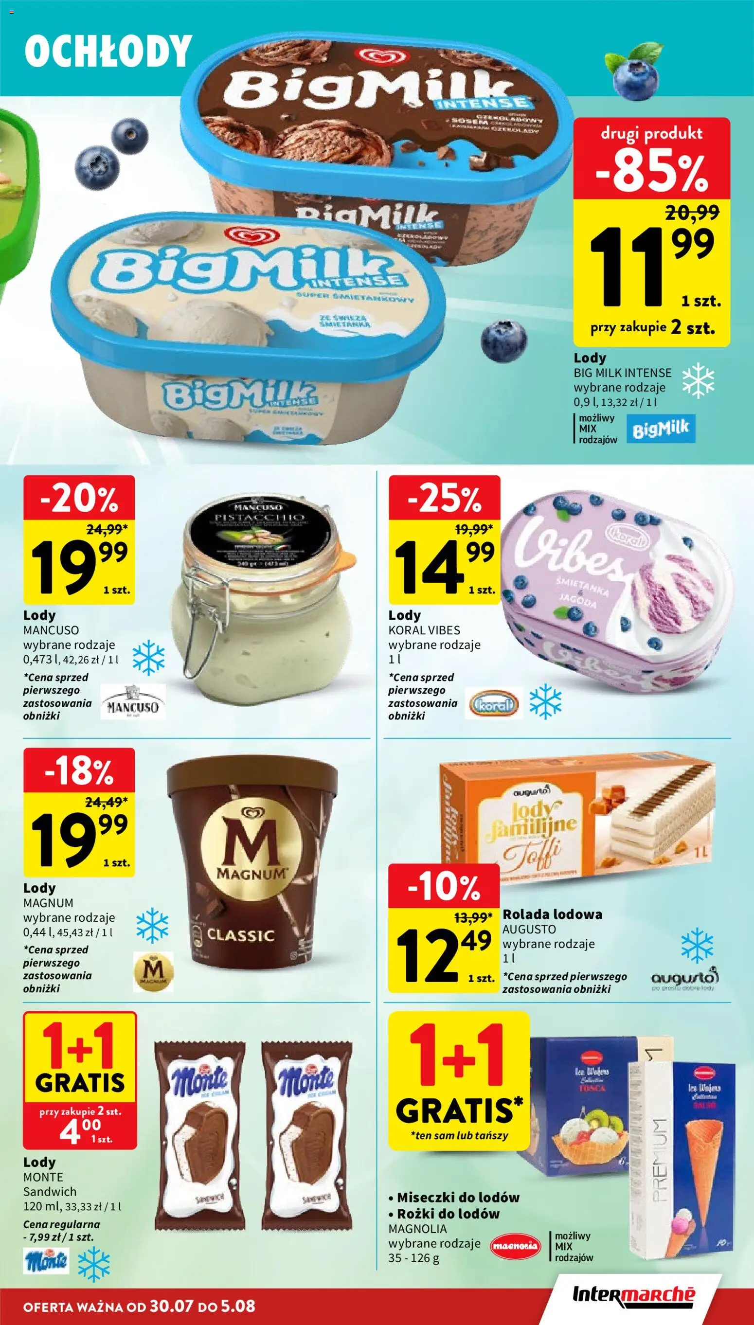 Intermarche gazetka od 30.07.2026 | Strona: 25 | Produkty: Sandwich, Lody monte, Big Milk, Lody Magnum