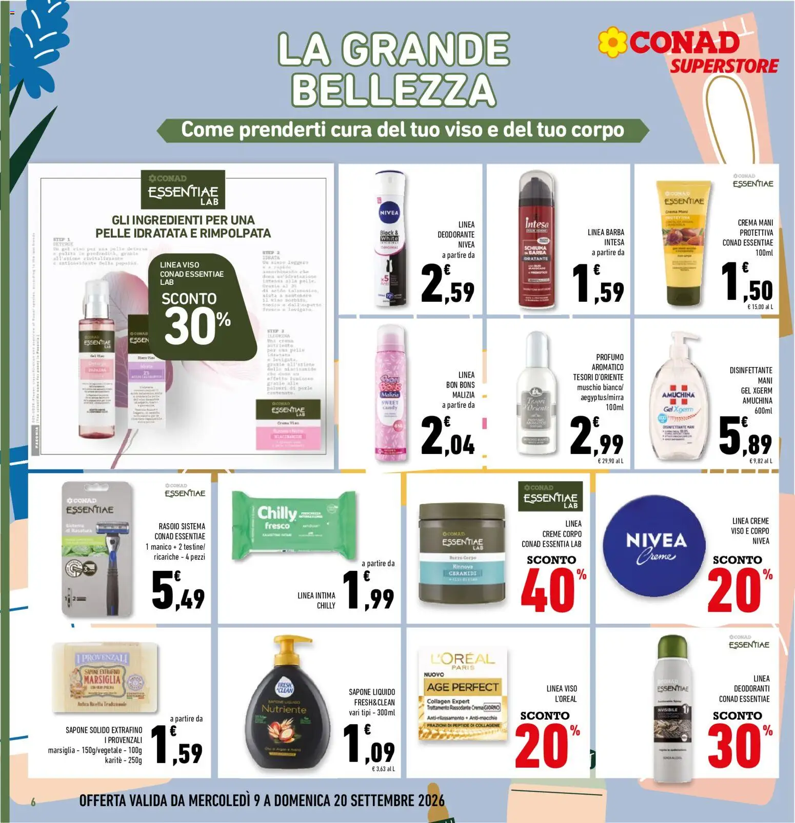 Volantino Conad del 09/09/2026 | Pagina: 6 | Prodotti: Schiuma, Rasoio, Sapone, Profumo