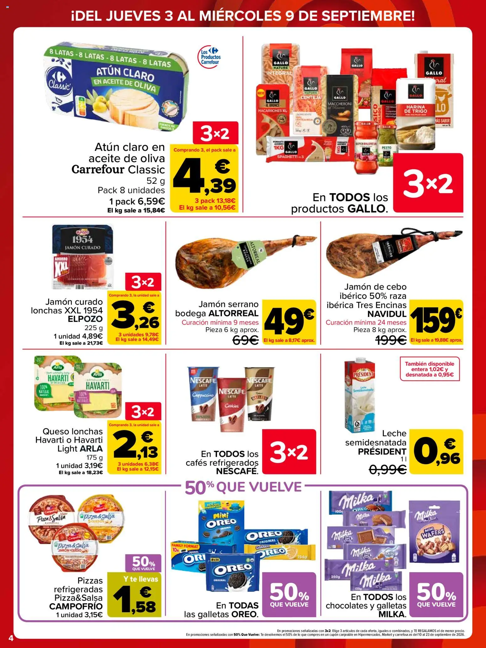 Carrefour Precio Imbatible │ válido desde el 03/09/2026 | Página: 4 | Productos: Jamón, Pizza, Galletas, Pesto