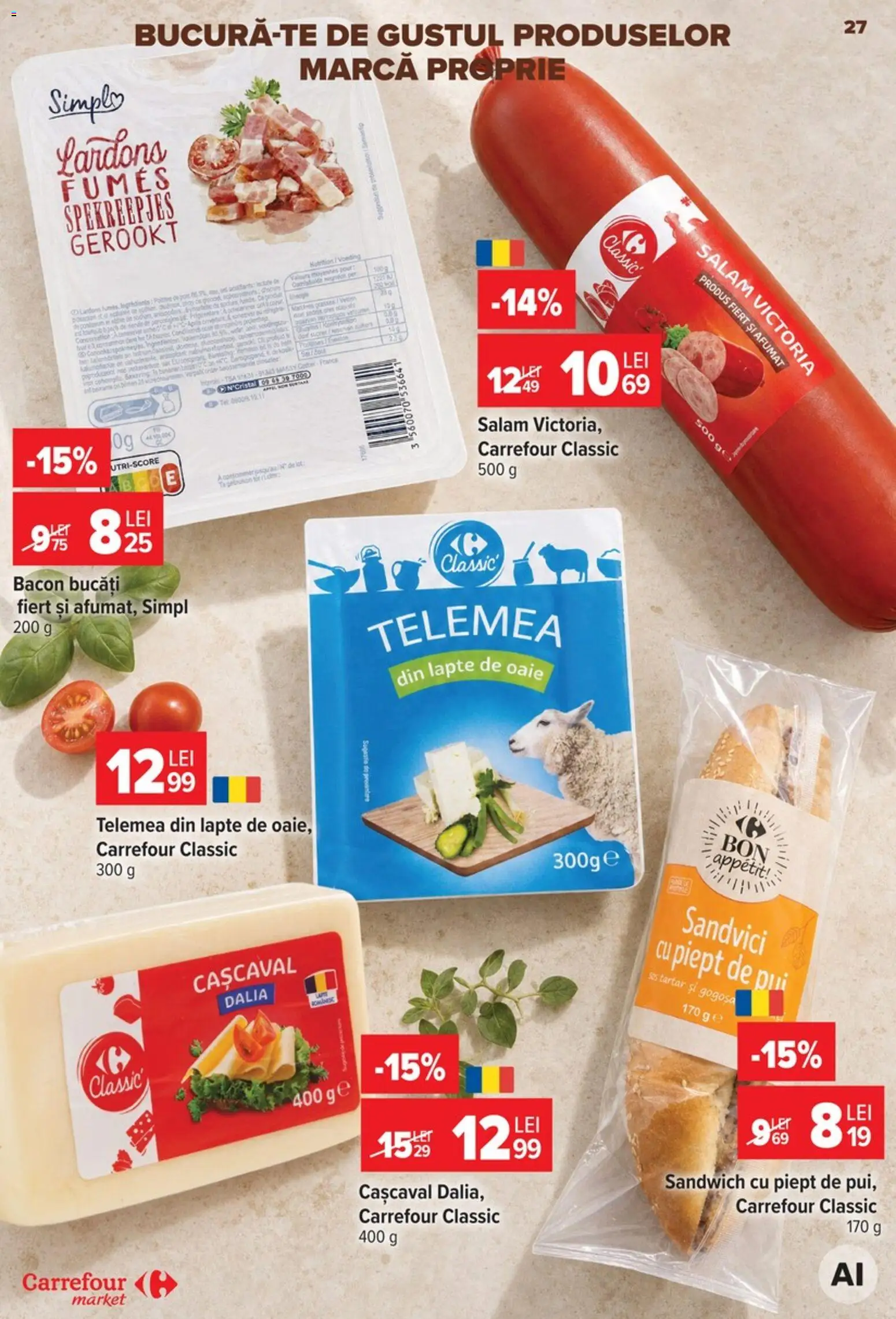Noul catalog Carrefour – valabil de la 09.09.2026 | Pagină: 27 | Produse: Cașcaval, Bacon, Lapte, Sos