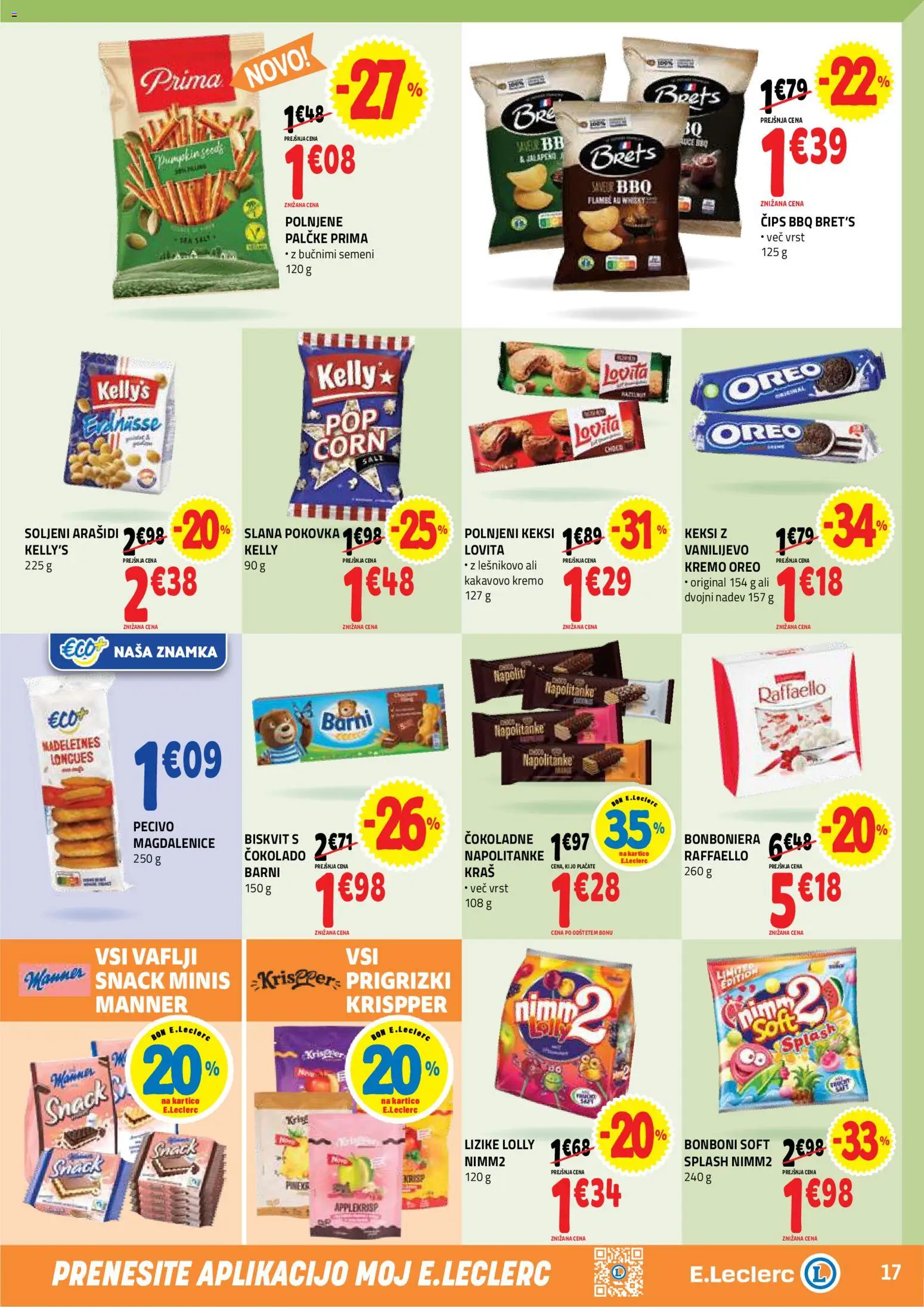 Novi E.leclerc katalog ponudbe – veljaven od 15.07.2026 | Stran: 17 | Izdelki: Keksi, Vaflji, Prigrizki, Cips