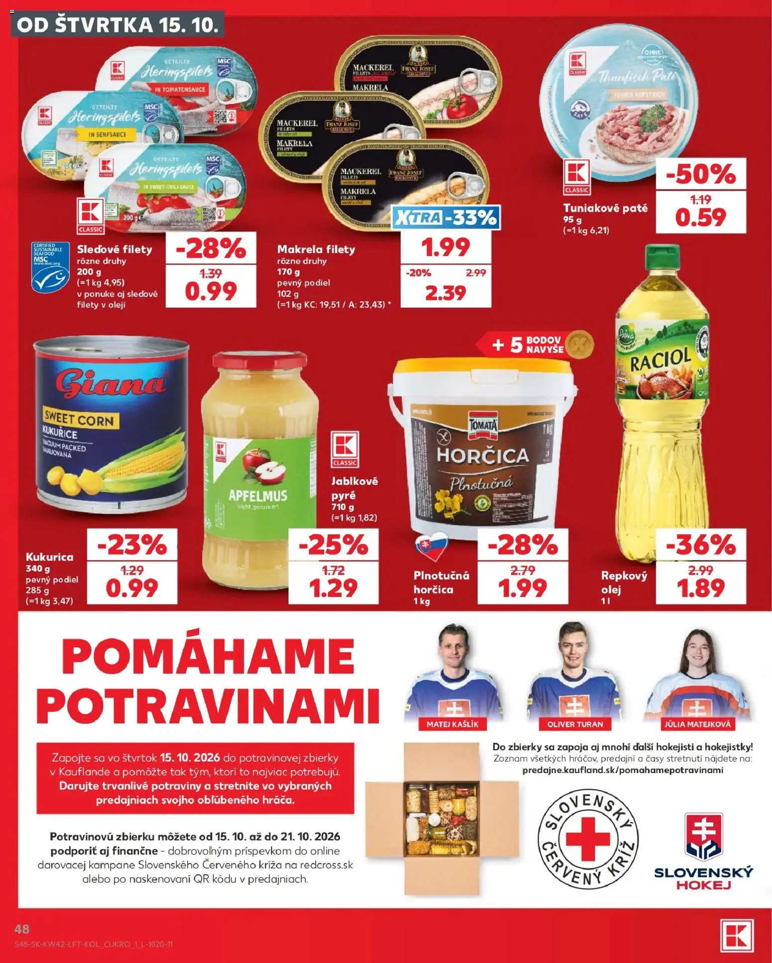 Nové Kaufland akcie – leták je platný od 15.10.2026 | Strana: 48 | Produkty: Olej, Makrela, Horčica, Kukurica