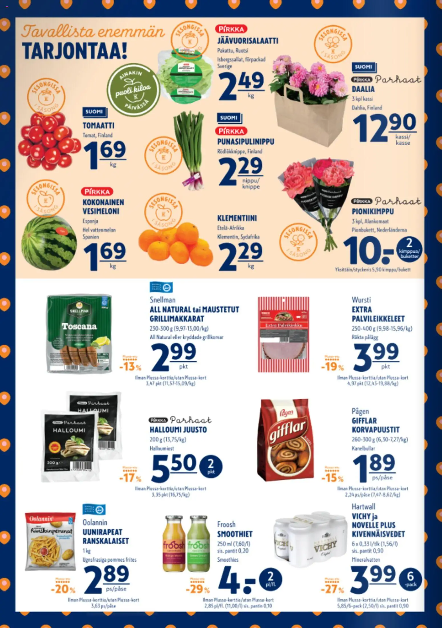 K-Supermarket tarjoukset – voimassa 11.06.2026 alkaen | Sivu: 2 | Tuotteet: Kokonainen, Vesimeloni, Klementiini, Halloumi