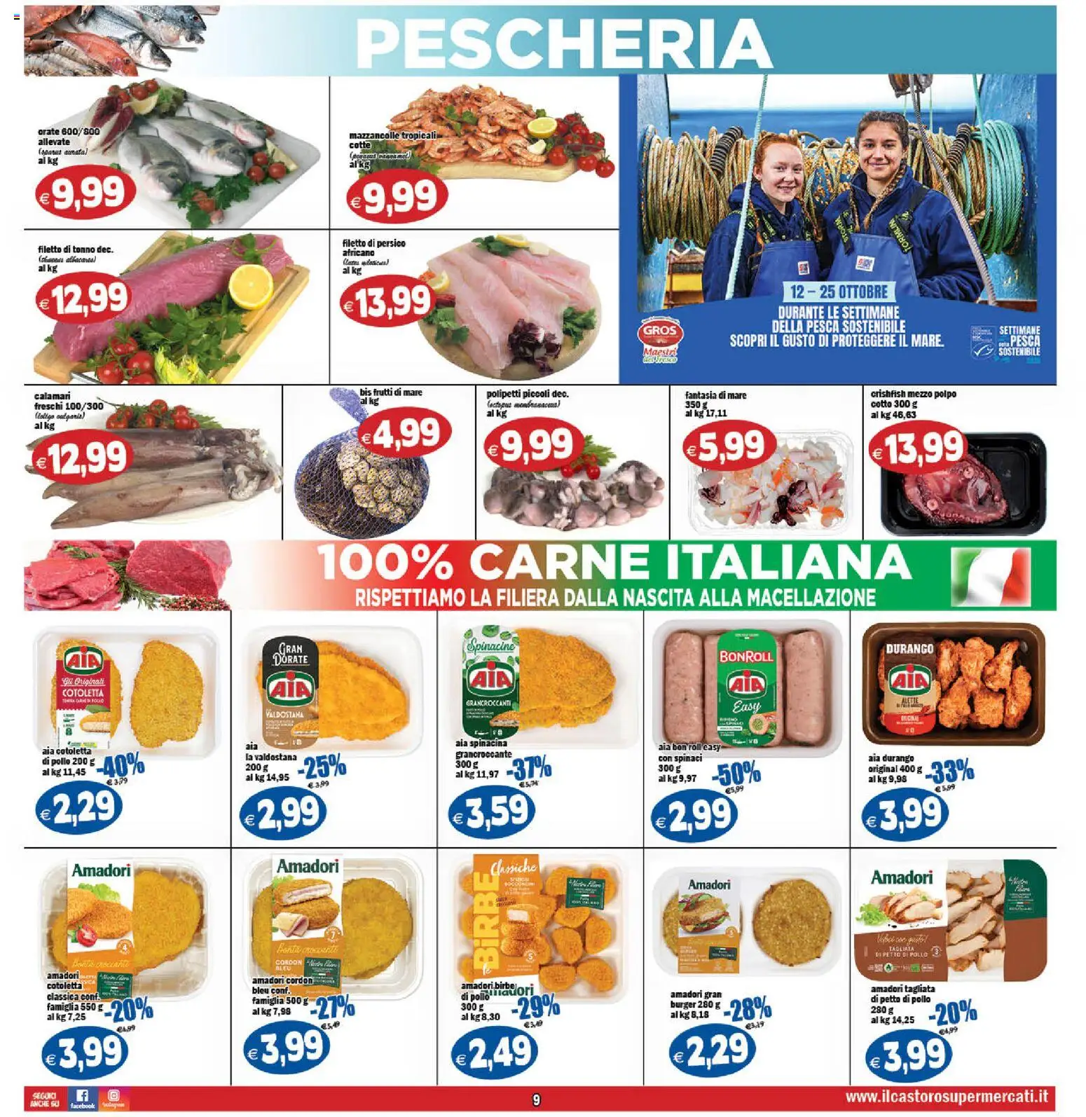 Volantino Il Castoro del 14/10/2026 | Pagina: 9 | Prodotti: Filetto, Pesca, Spinaci, Tonno