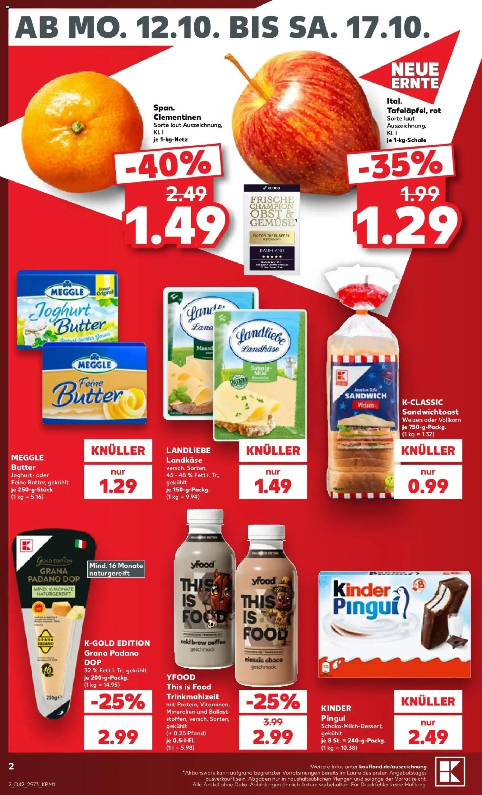 Kaufland Prospekt Freital – gültig ab 12.10.2026 | Seite: 6 | Produkte: Grana Padano, Butter, YFood, Obst