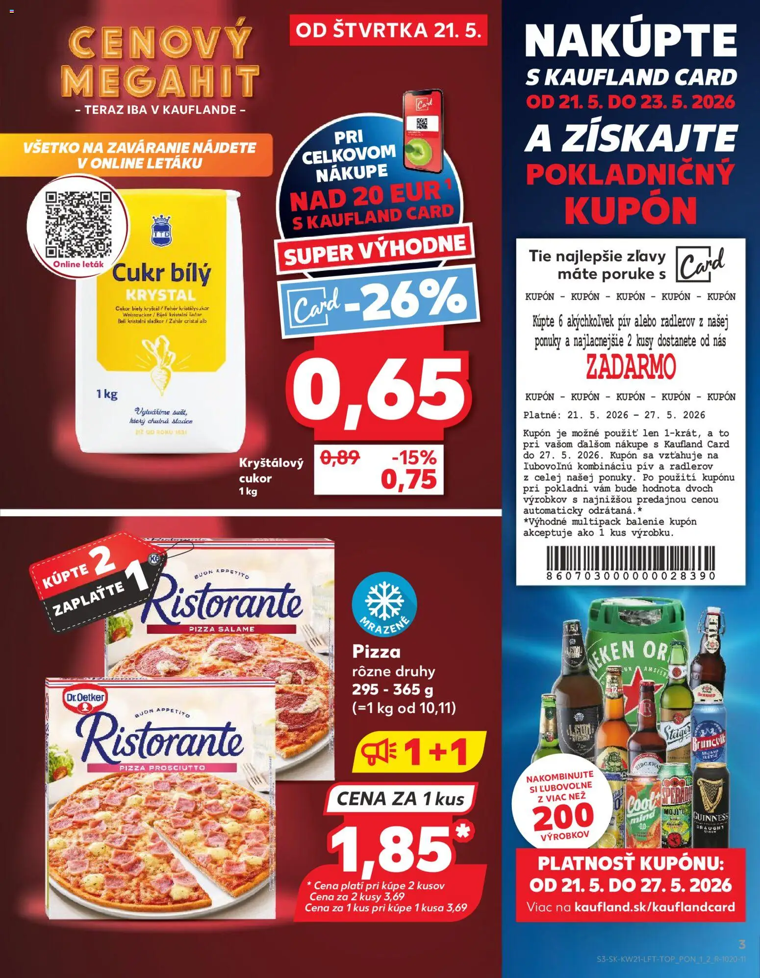 Nové Kaufland akcie – leták je platný od 21.05.2026 | Strana: 3 | Produkty: Pizza, Kryštálový cukor, Cukor