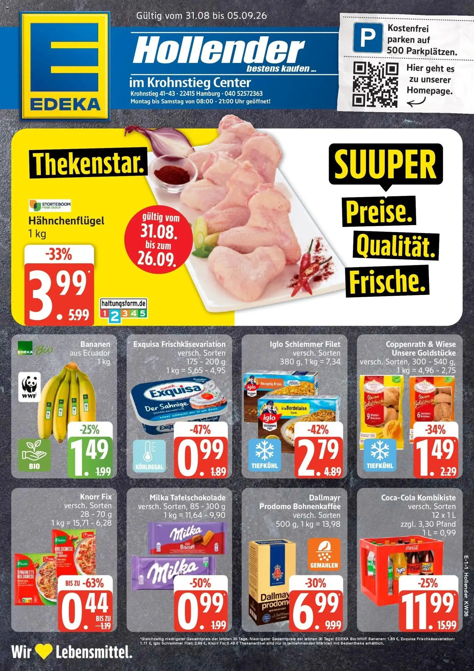 Edeka Prospekt Hamburg (ab 31.08.2026) » Angebote Online | Seite: 1 | Produkte: Knorr fix, Iglo, Bananen, Exquisa