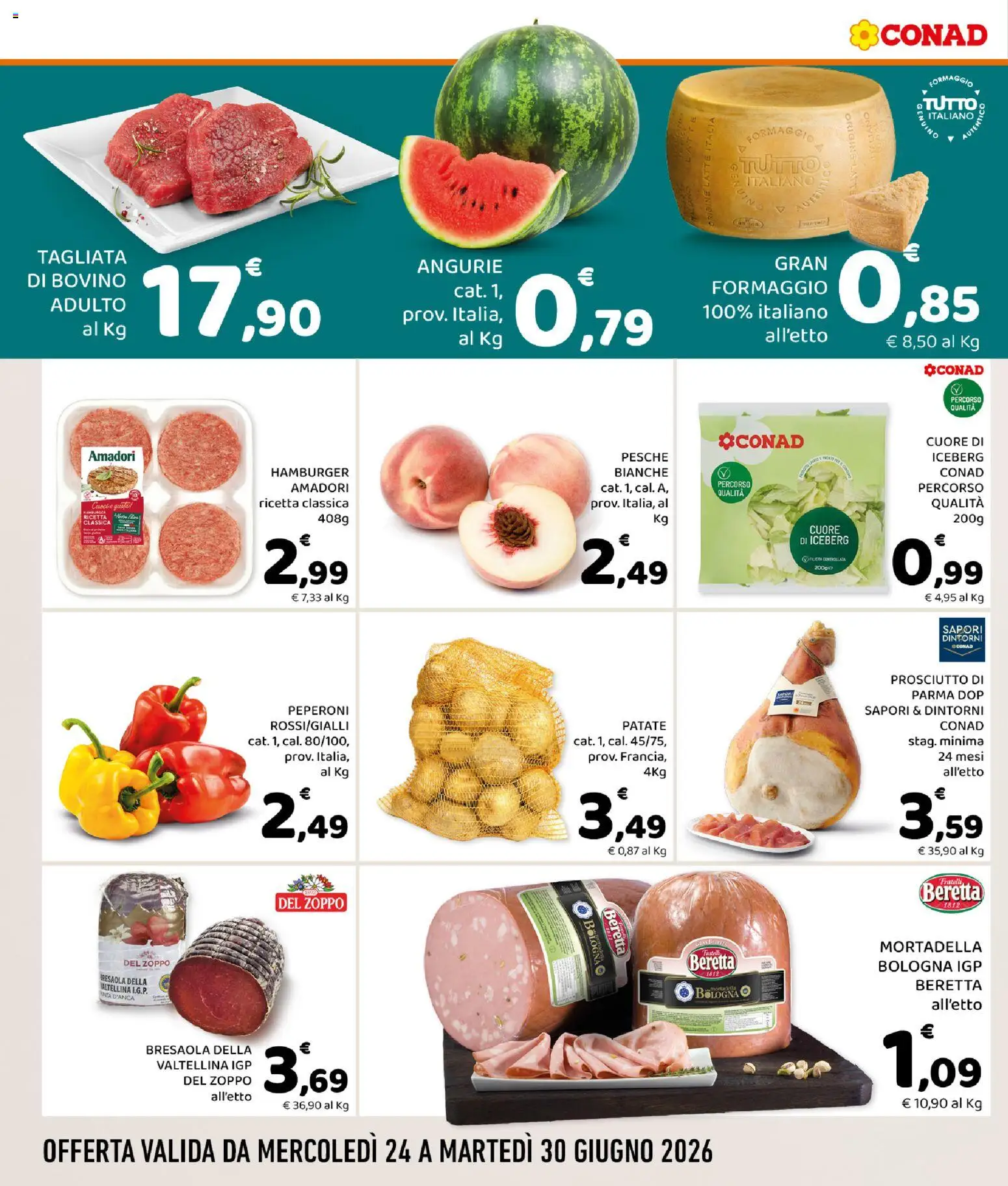 Volantino Conad del 24/06/2026 | Pagina: 2 | Prodotti: Peperoni, Bresaola, Prosciutto, Hamburger