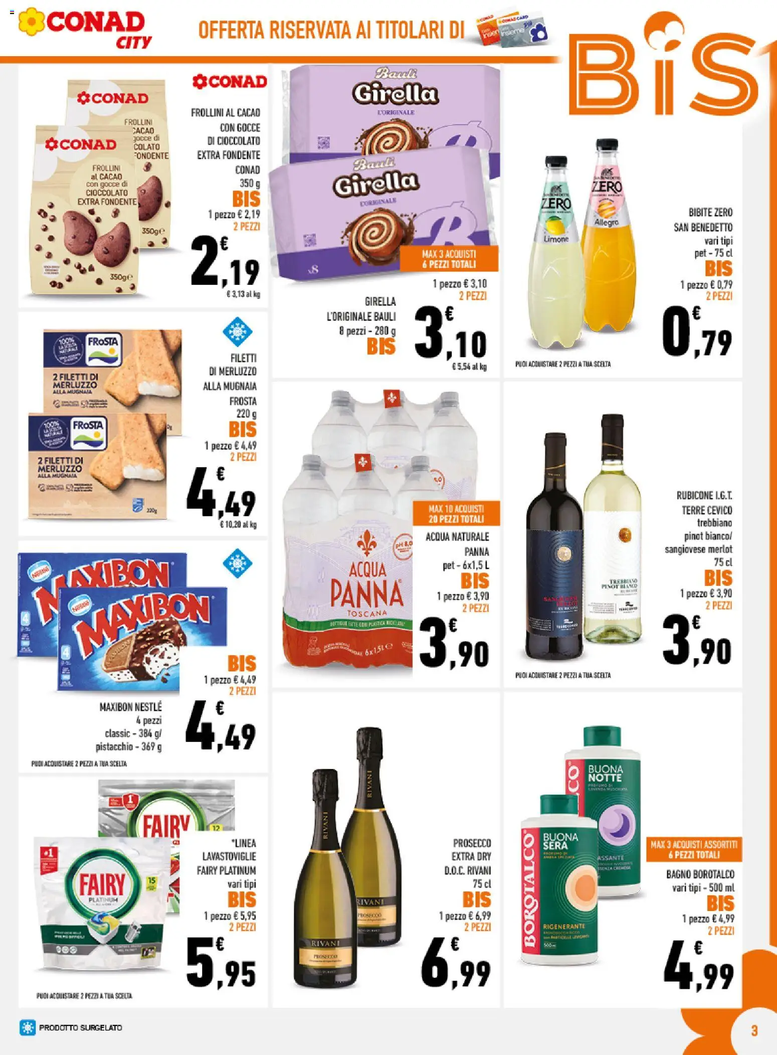 Volantino Conad del 03.06.2026 | Pagina: 3 | Prodotti: Merluzzo, Panna, Lavastoviglie, Acqua naturale