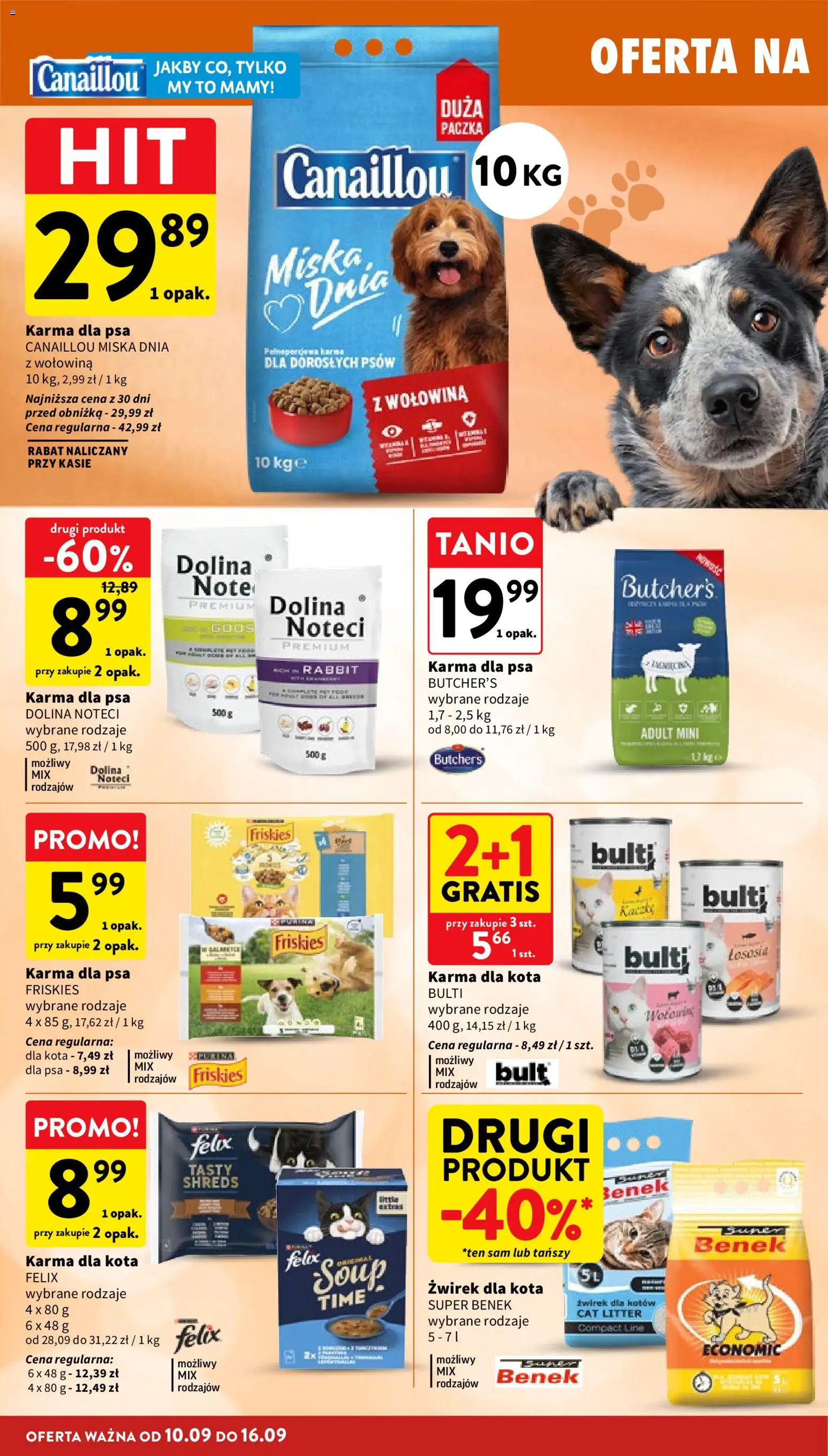 Intermarche gazetka od 10.09.2026 | Strona: 36 | Produkty: Żwirek dla kota, Karma dla kota, Karma dla psa, Wołowina