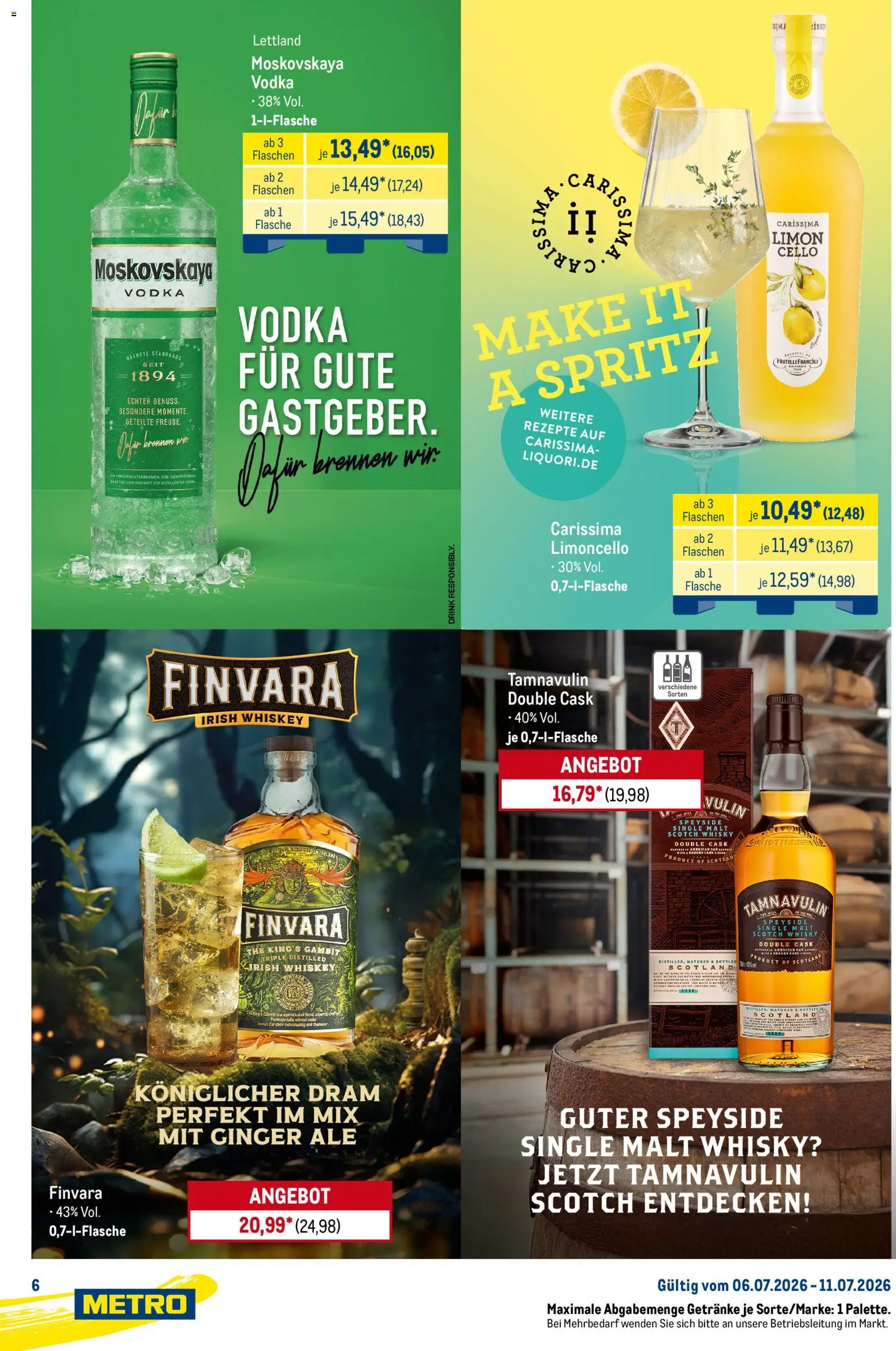 Metro Starke Marken – gültig ab 06.07.2026 | Seite: 6 | Produkte: Whisky, Limoncello, Vodka, Whiskey