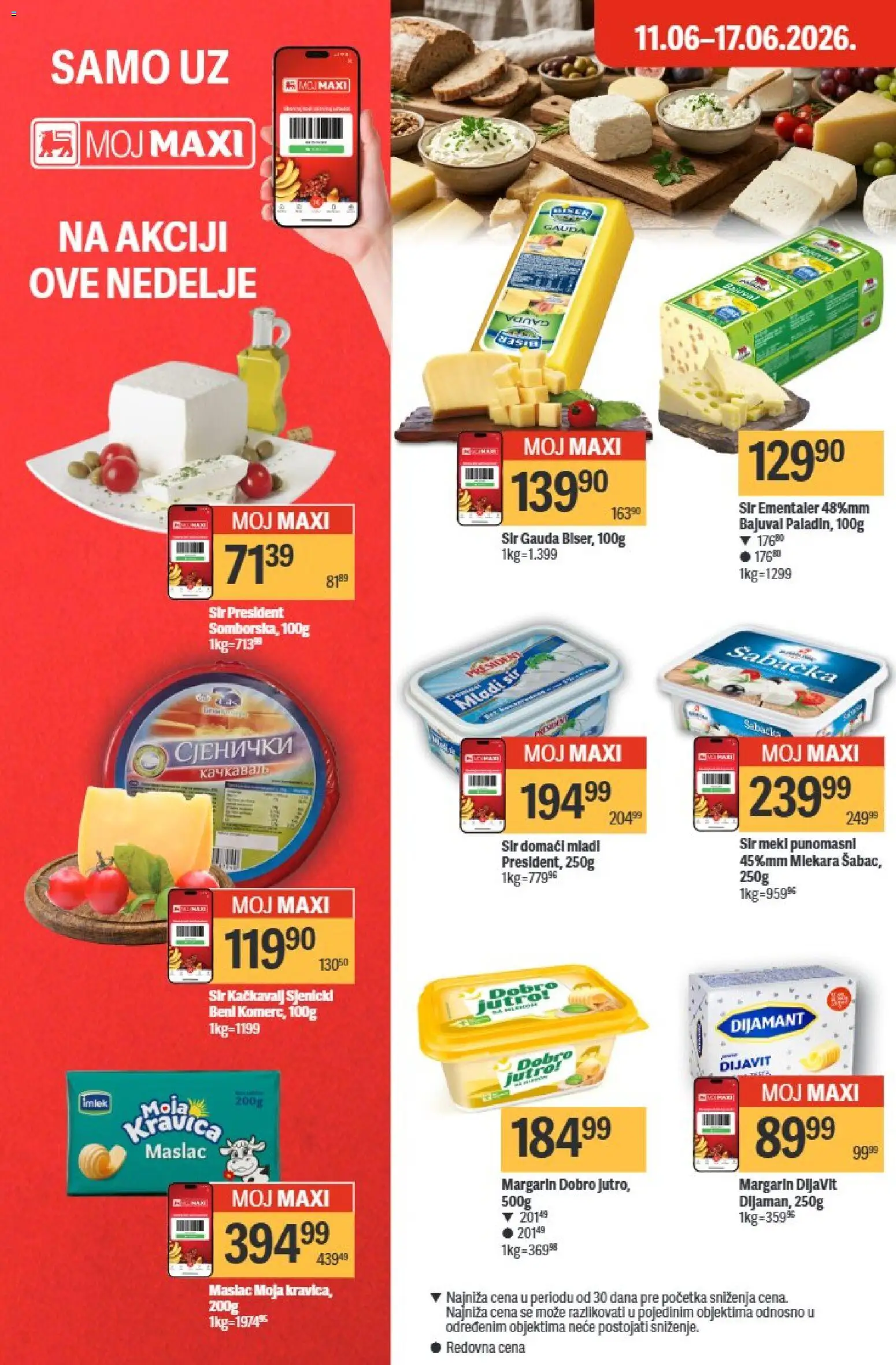 Maxi katalog - važi od 11.06.2026 | Strana: 16 | Proizvode: Mladi sir, Ementaler, Margarin, Sir