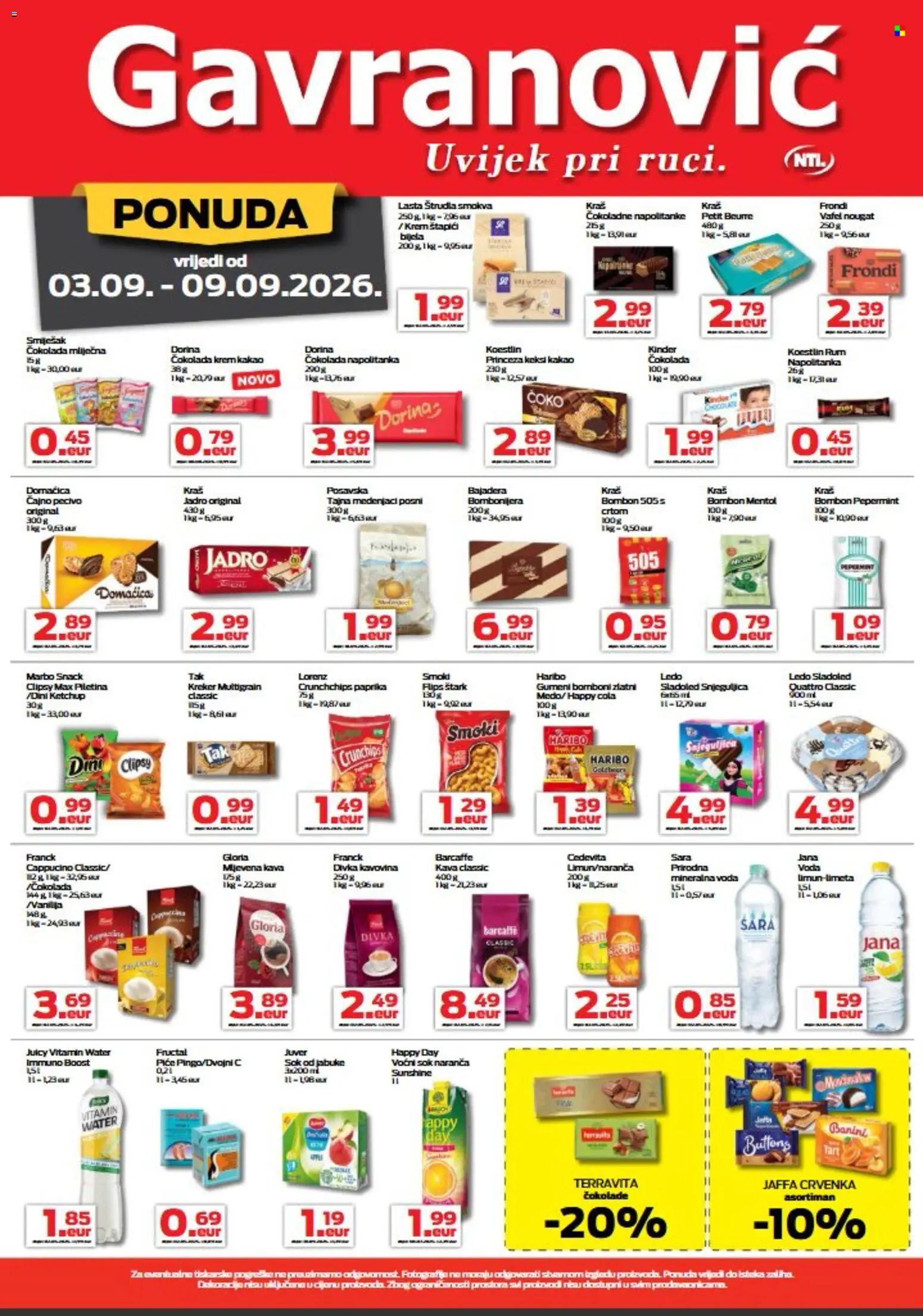 Gavranović katalog | vrijedi od 03.09.2026 | Stranica: 3 | Proizvodi: Kinder čokolada, Čokolada, Cedevita, Pecivo