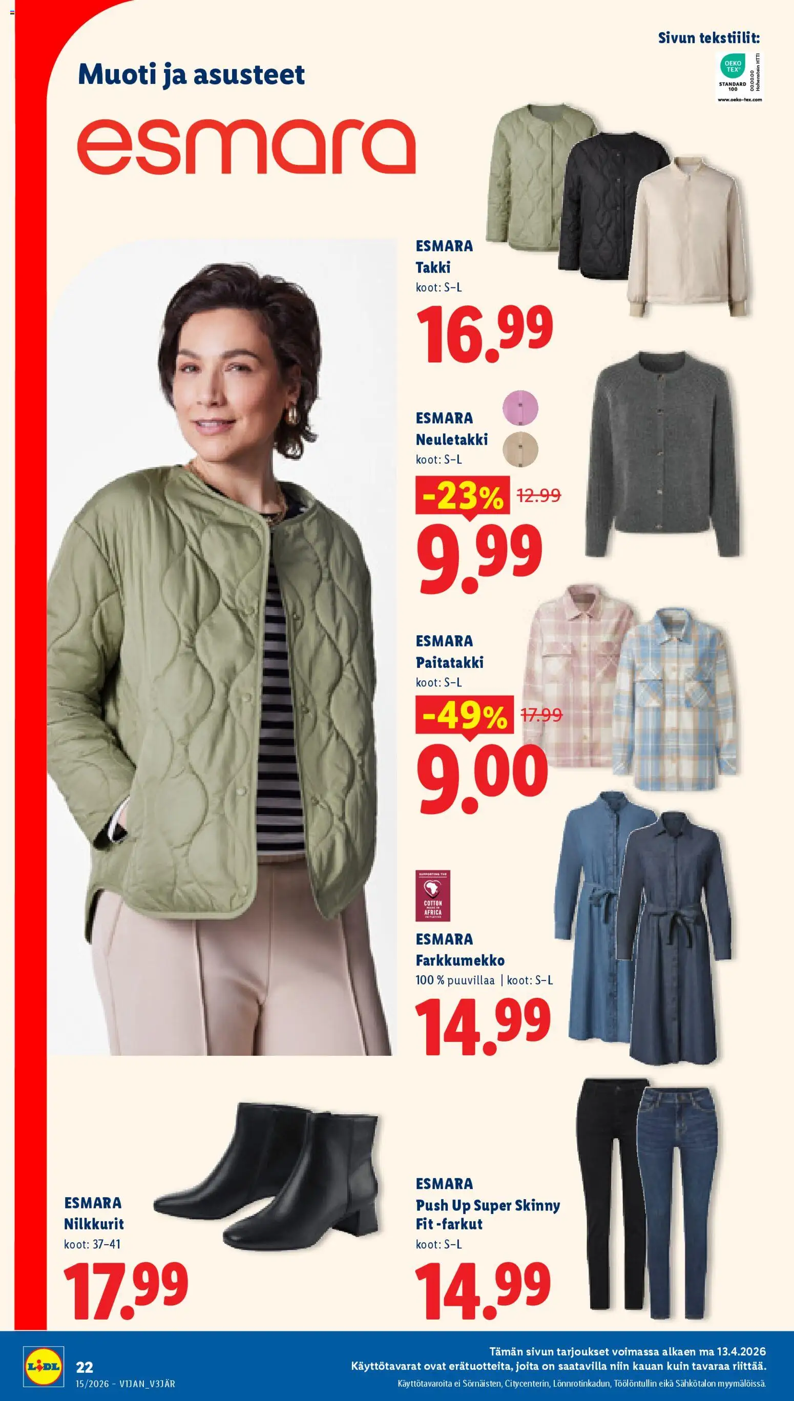Lidl tarjoukset - Helsinki – voimassa 09.04.2026 alkaen | Sivu: 30 | Tuotteet: Neuletakki, Nilkkurit, Takki, Farkut