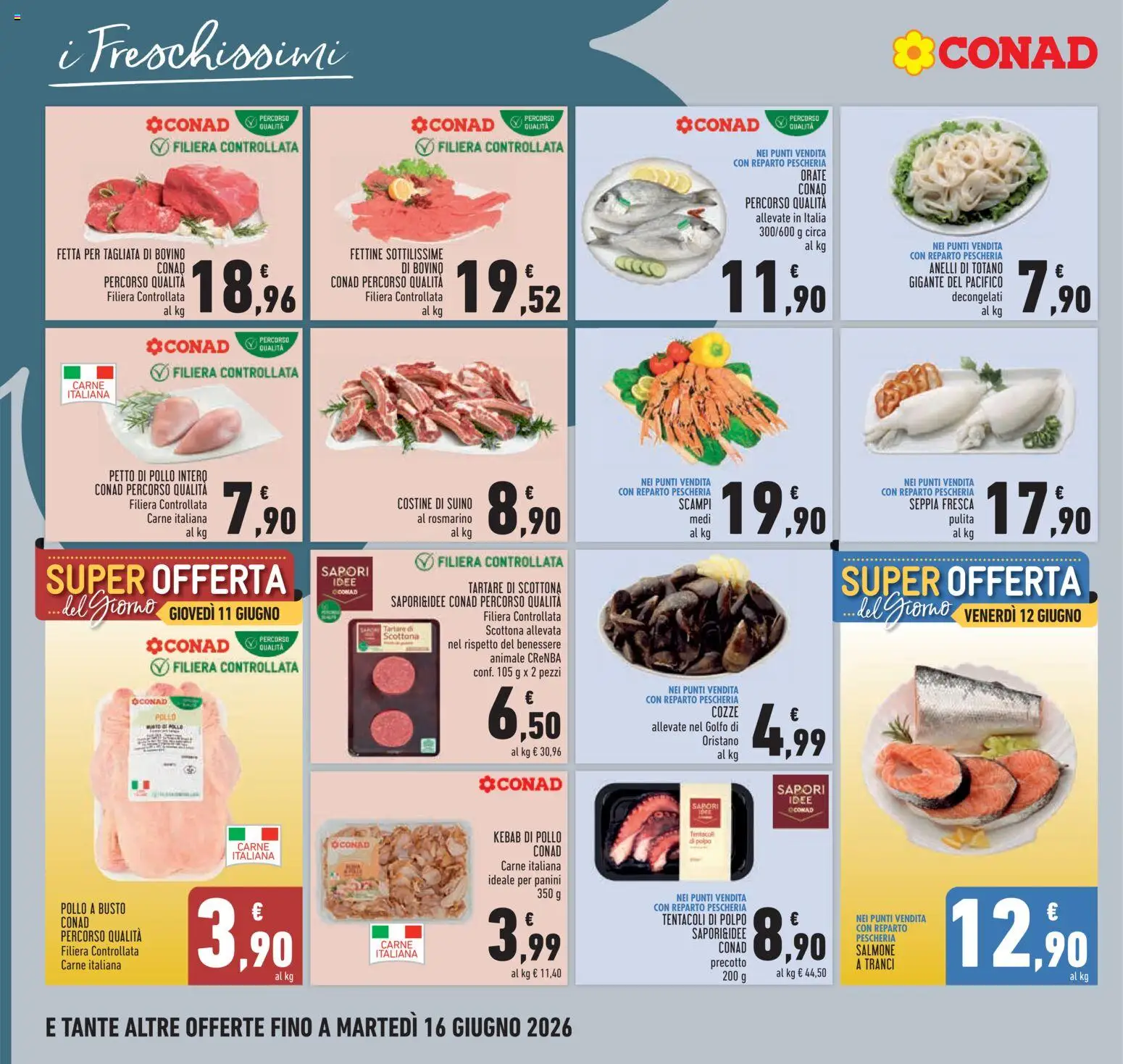 Volantino Conad del 04.06.2026 | Pagina: 8 | Prodotti: Petto di Pollo, Pollo, Salmone, Cozze