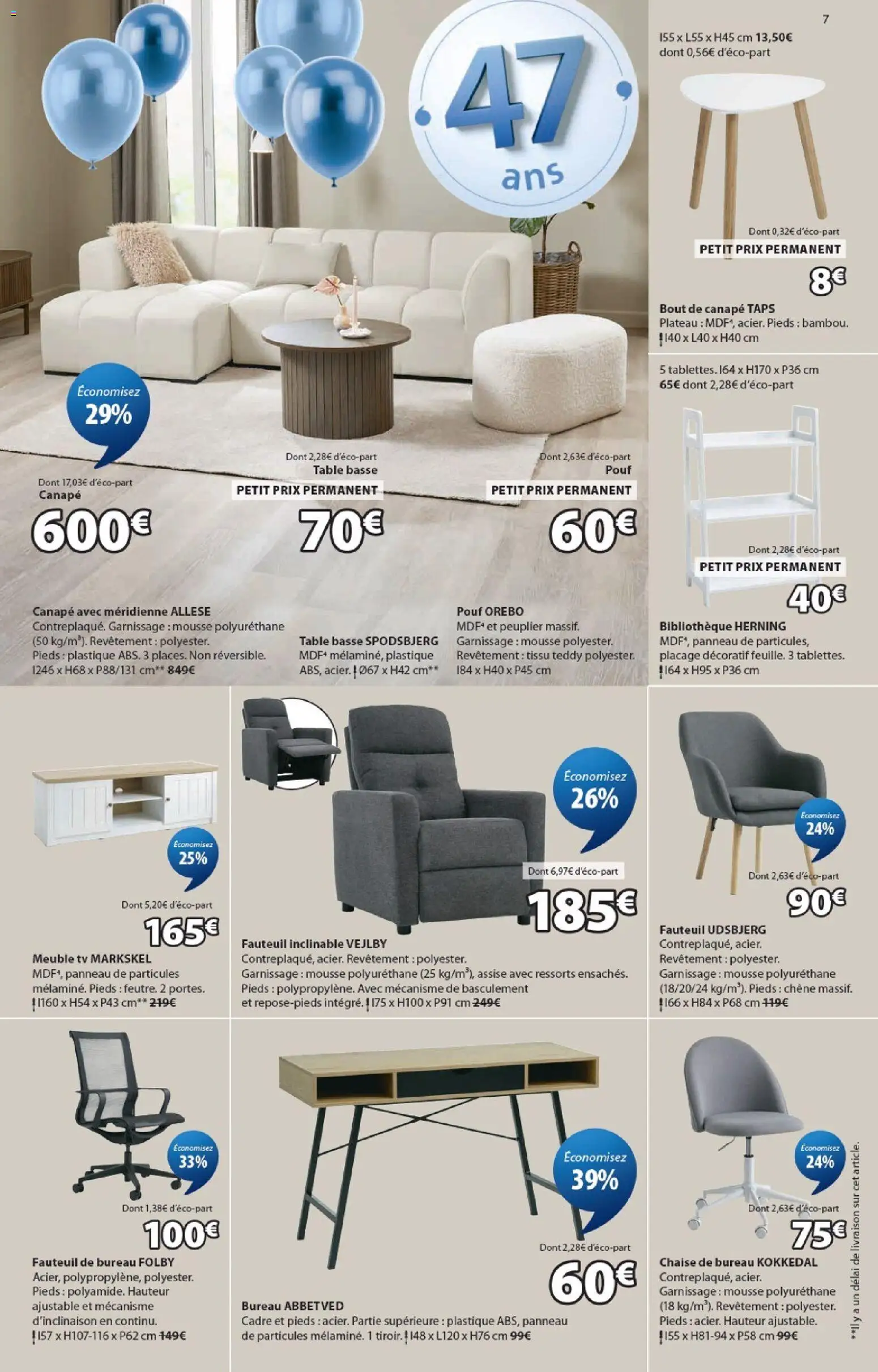 {H1} | Page: 7 | Produits: Plateau, Canapé, Chaise, Cadre